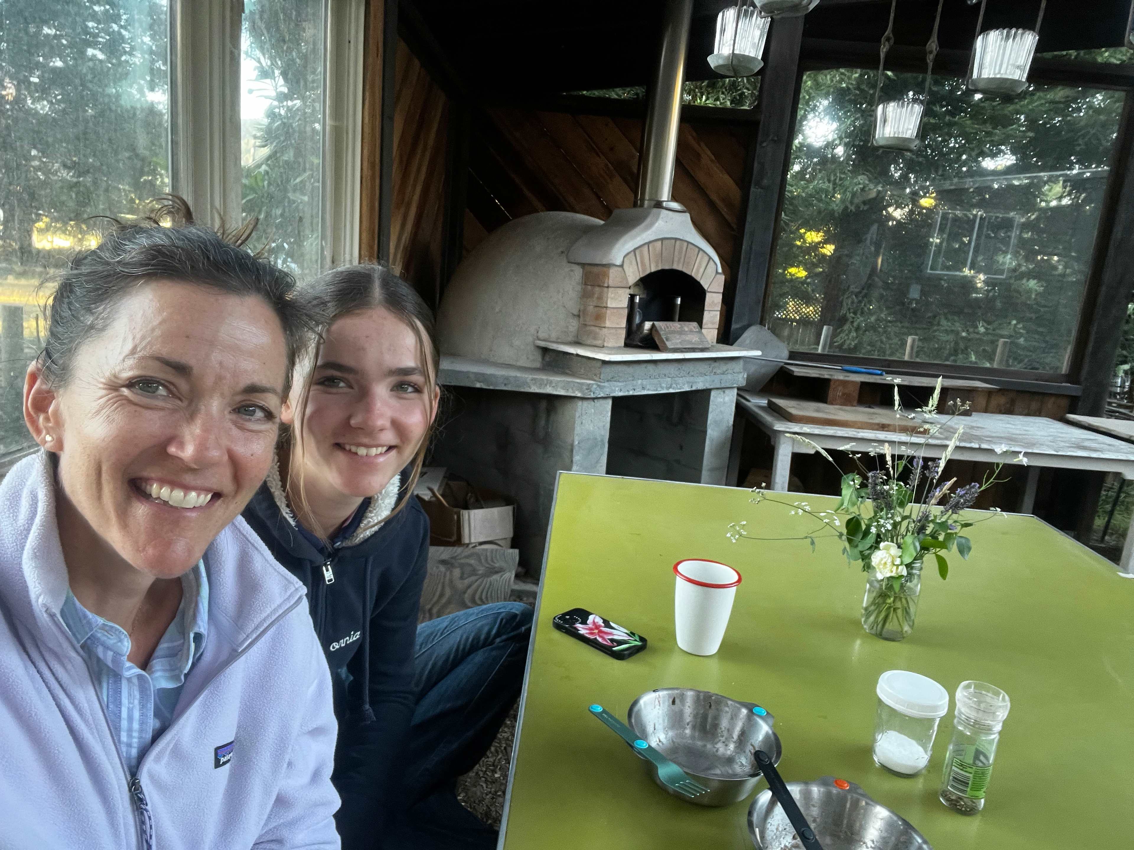 My daughter and me after dinner, pleasantly full and happy to be together in your outdoor kitchen