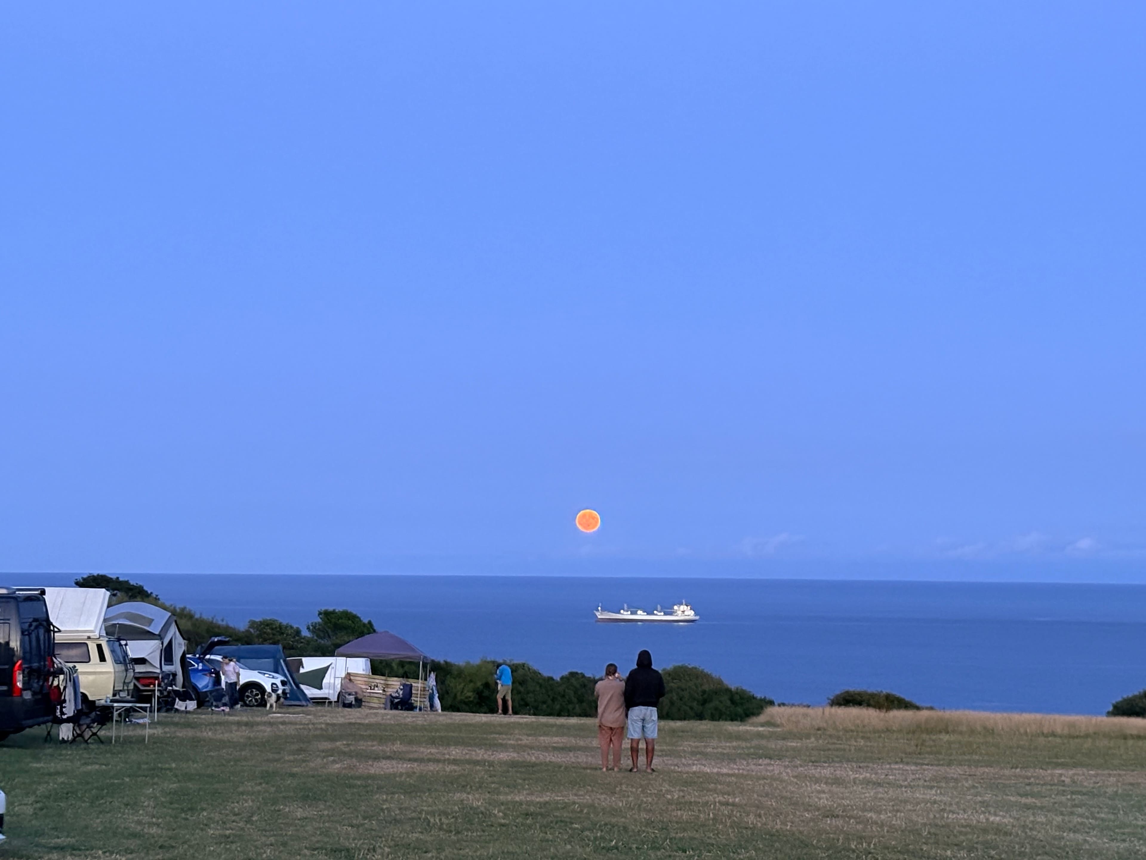 Golden Moon with view from our tent 