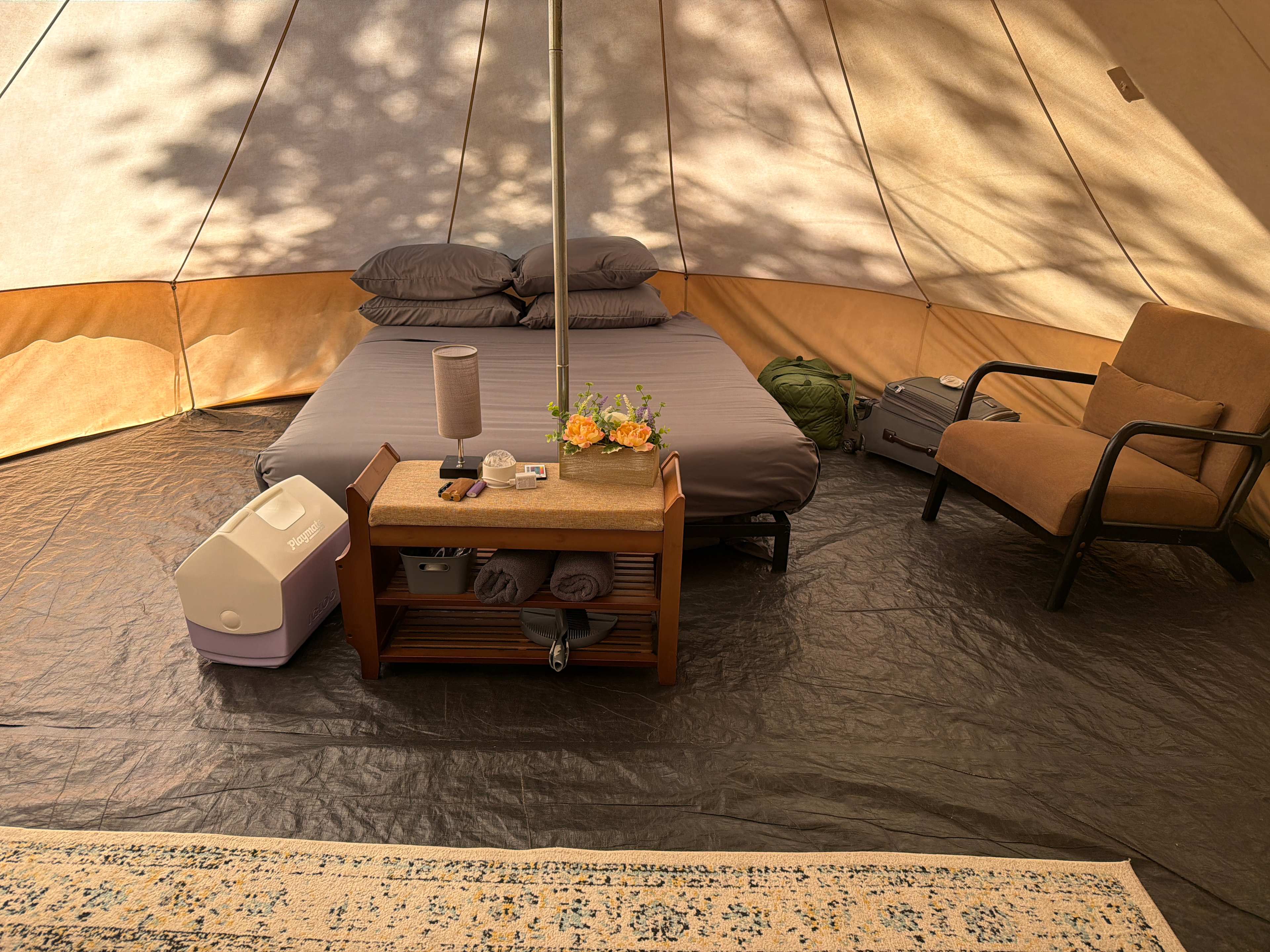 Inside our yurt