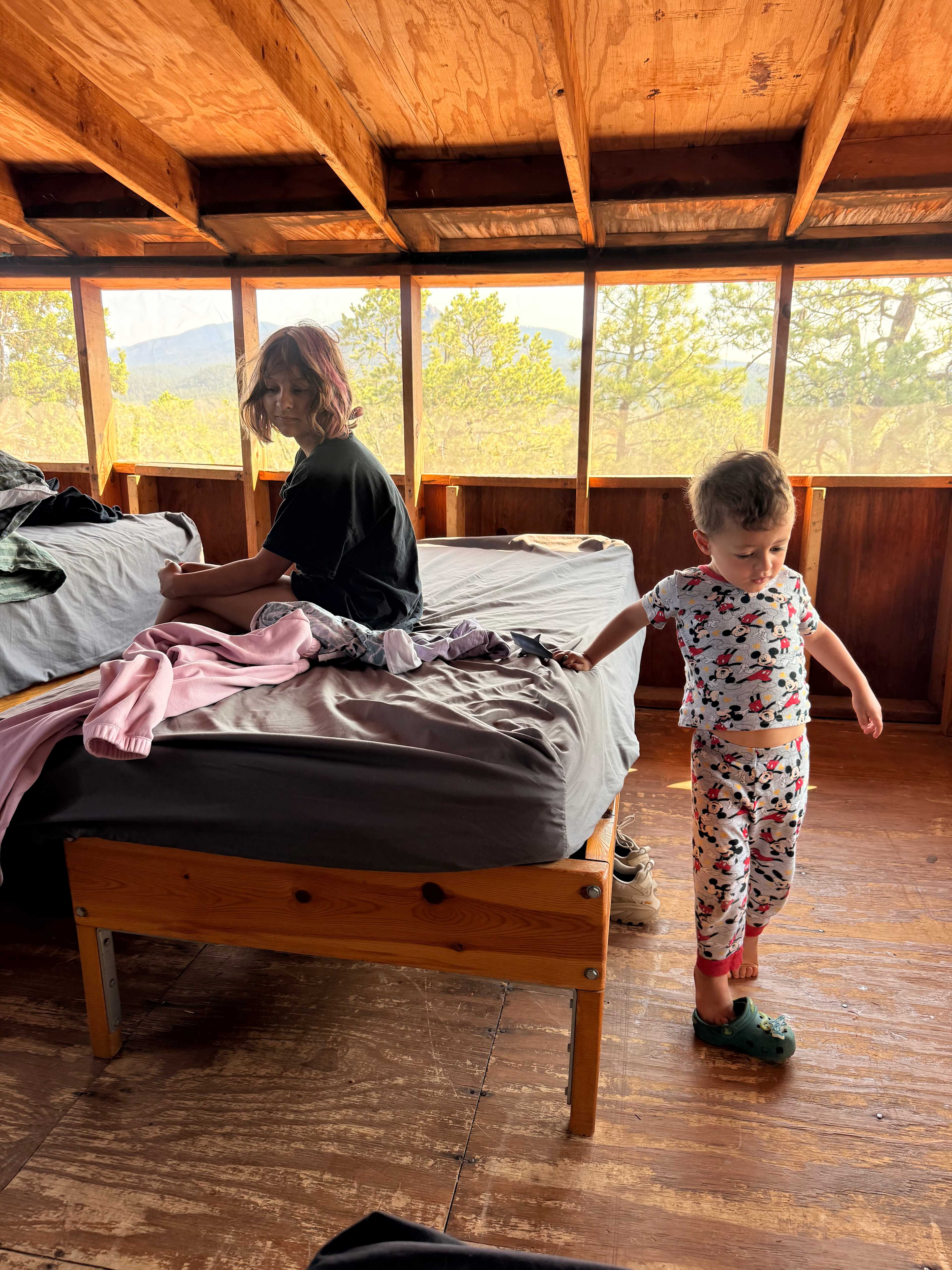 My kids waking up in treehouse 