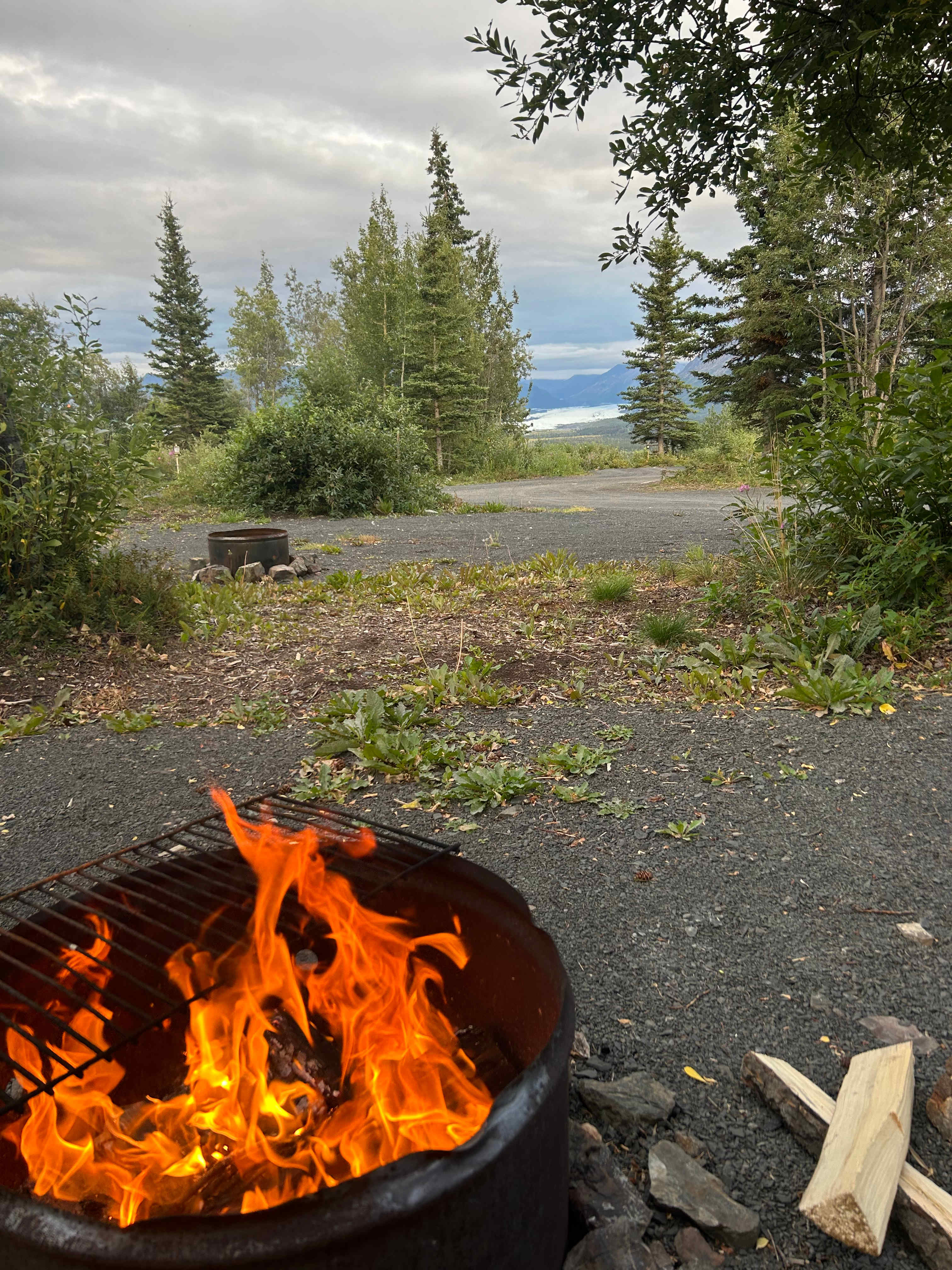 Campfire and view of Matanuska Glacier 