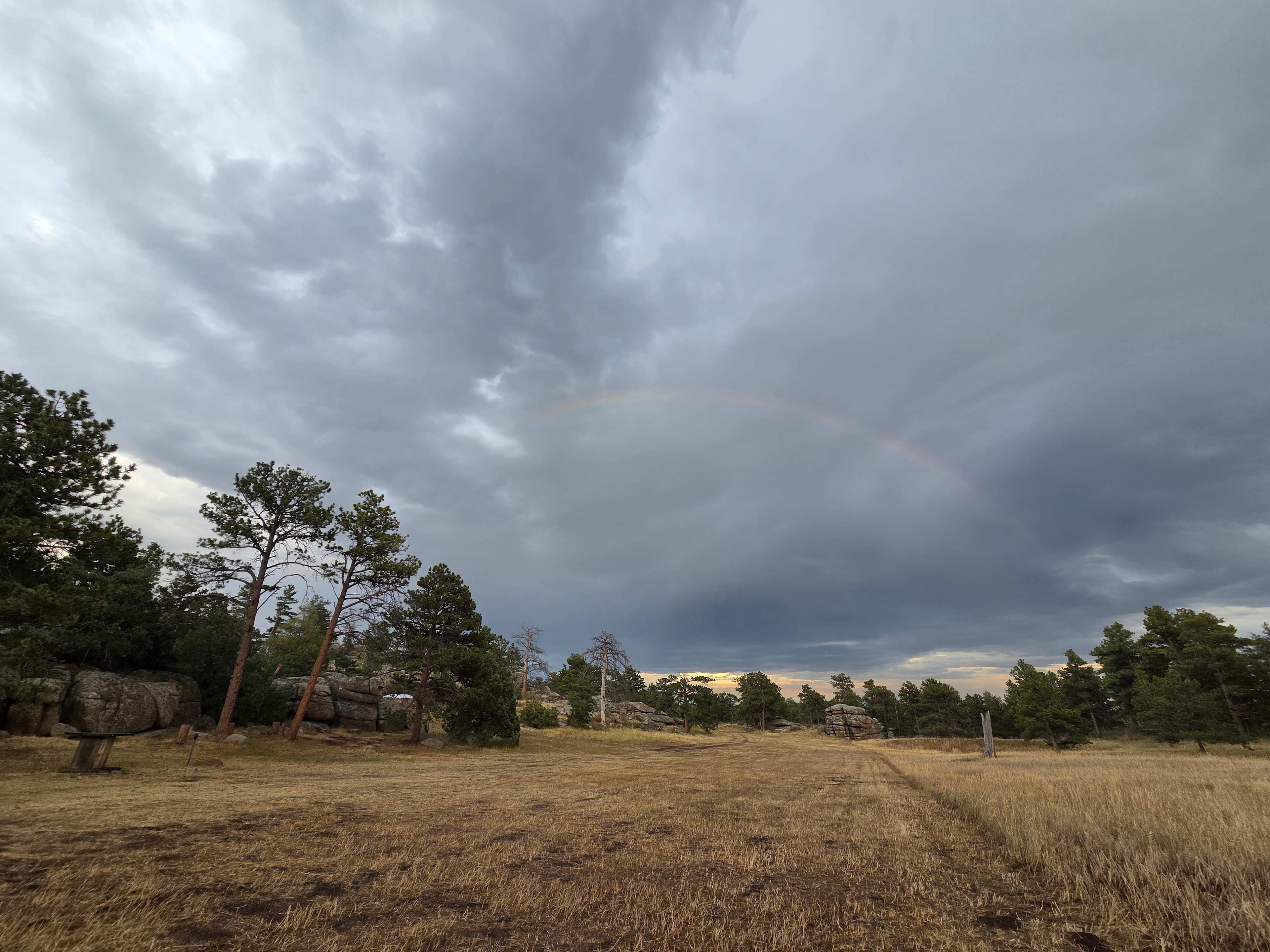 View of a double rainbow from the site after an afternoon rain storm