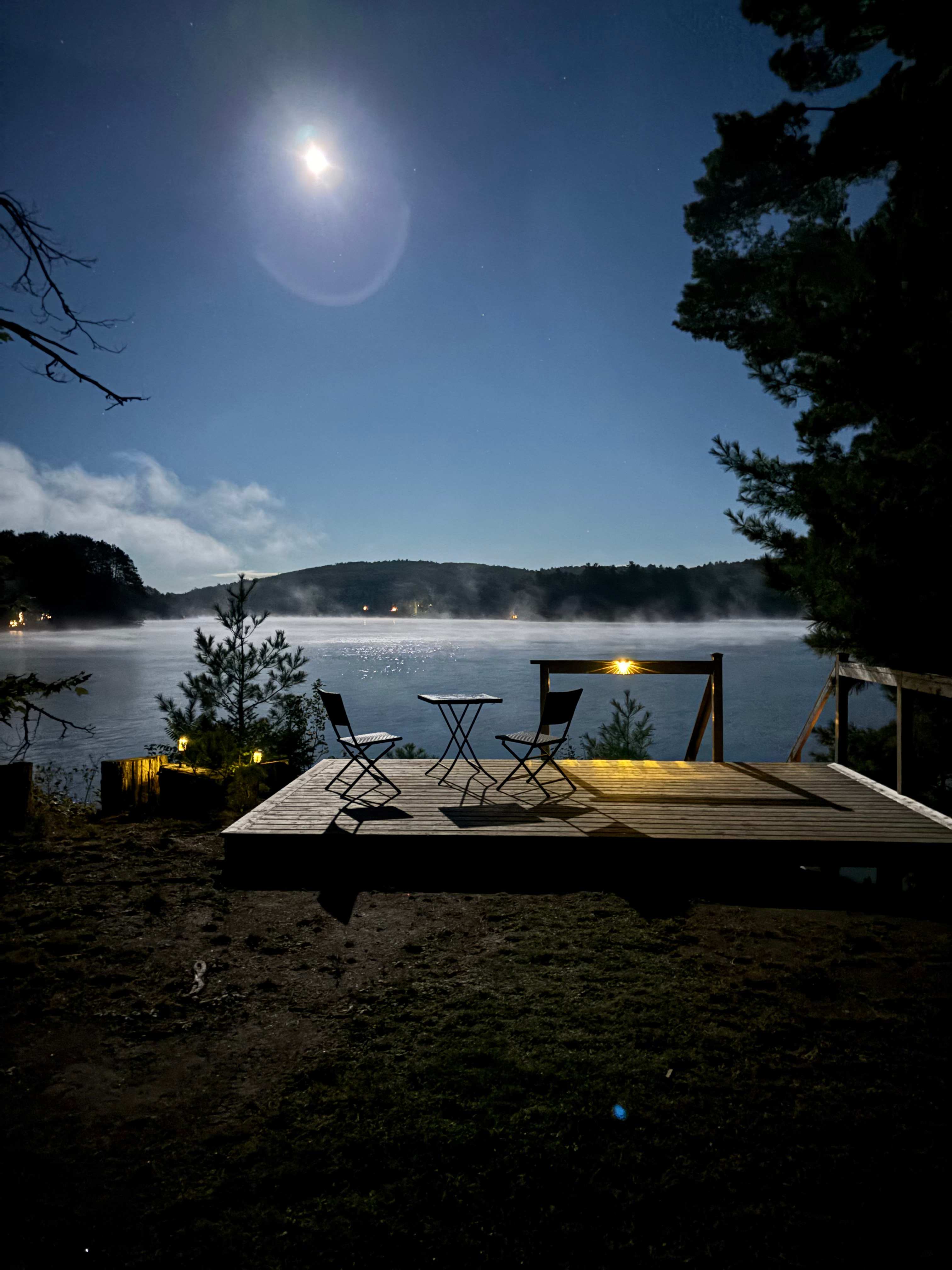 Night time view of the lake on full moon. Loons made it surreal 