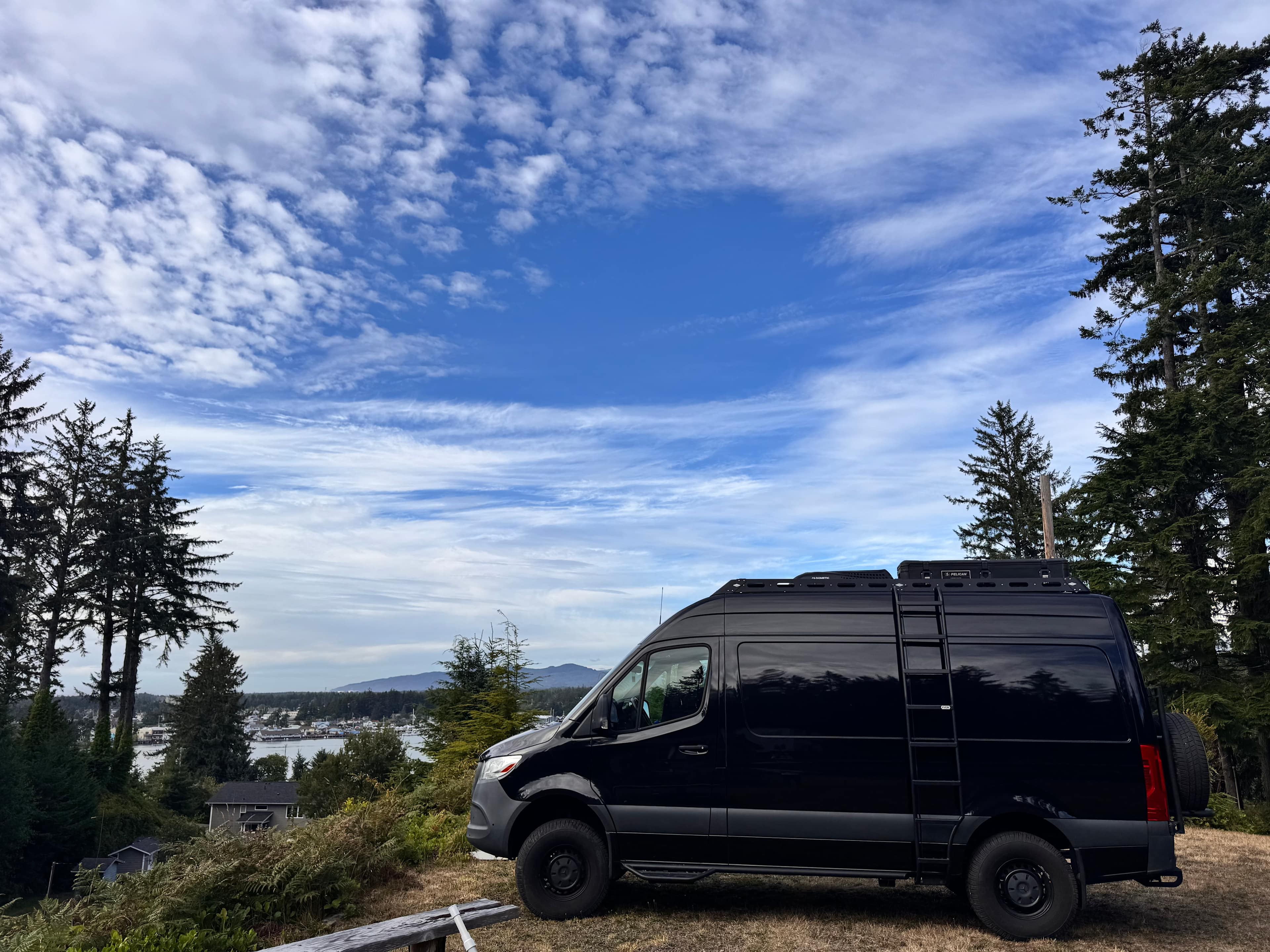 Site with camper van. Great views right from your window.