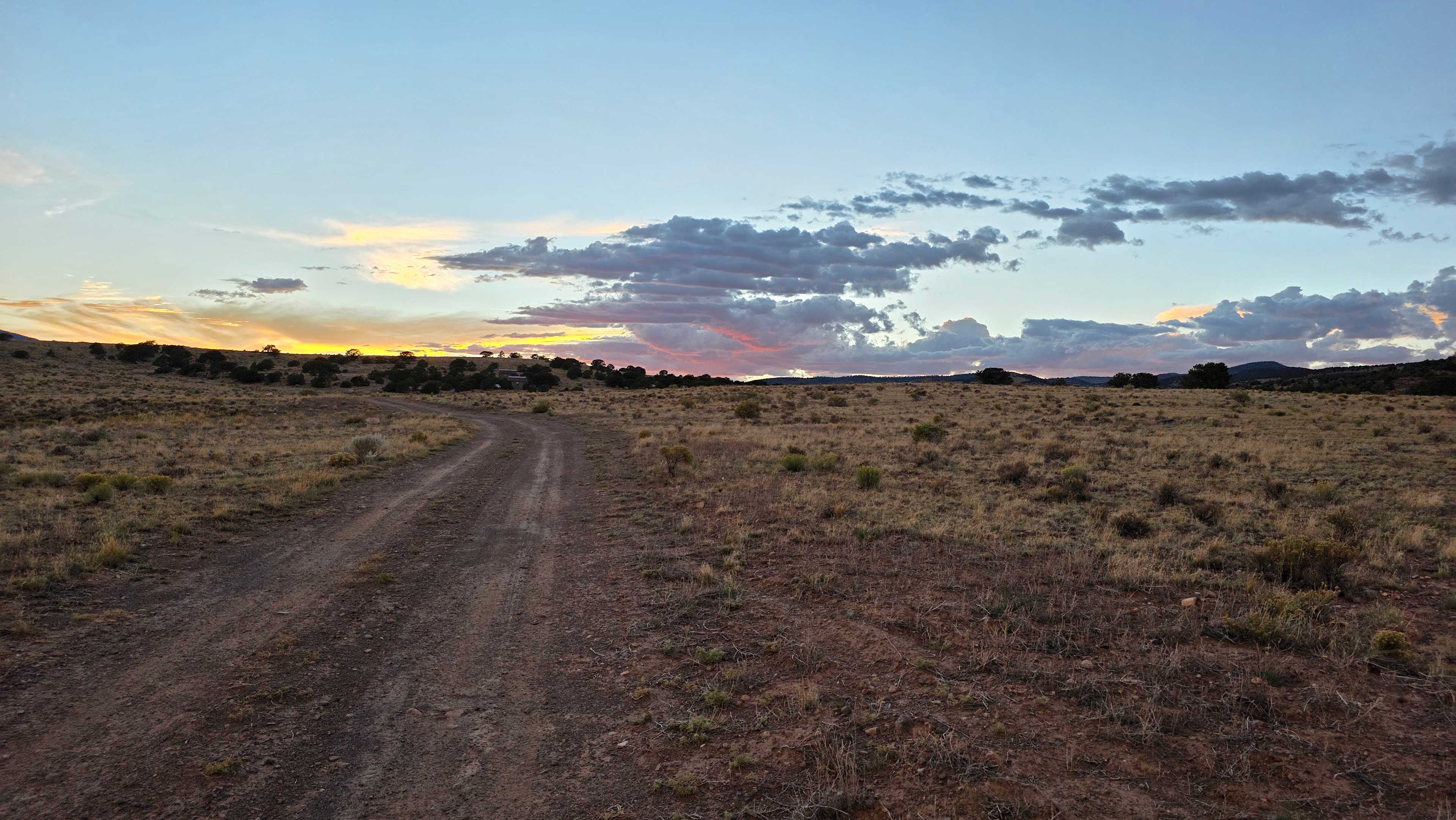 Road to camp at sunset 