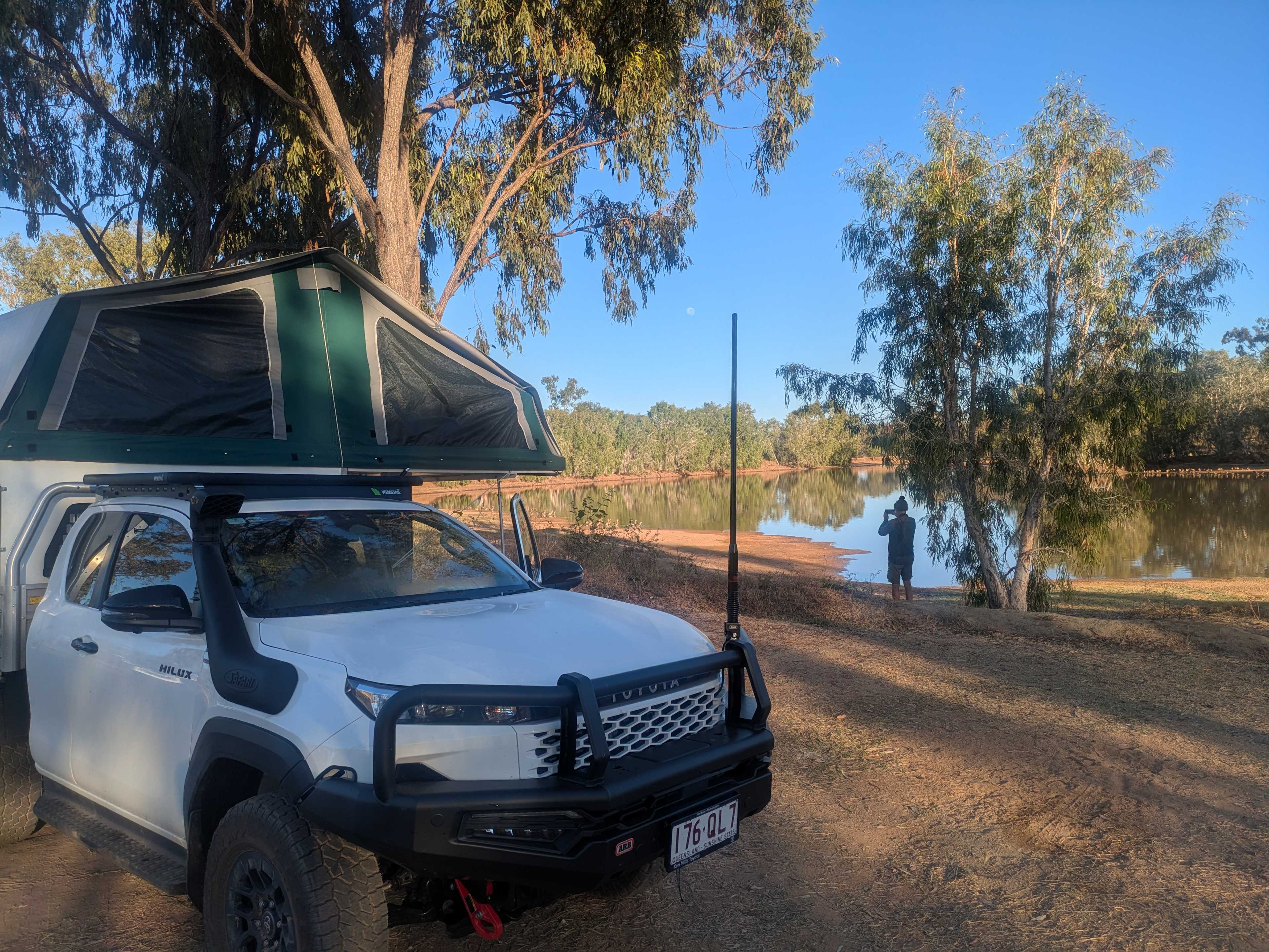 set up and taking a photo of the view.