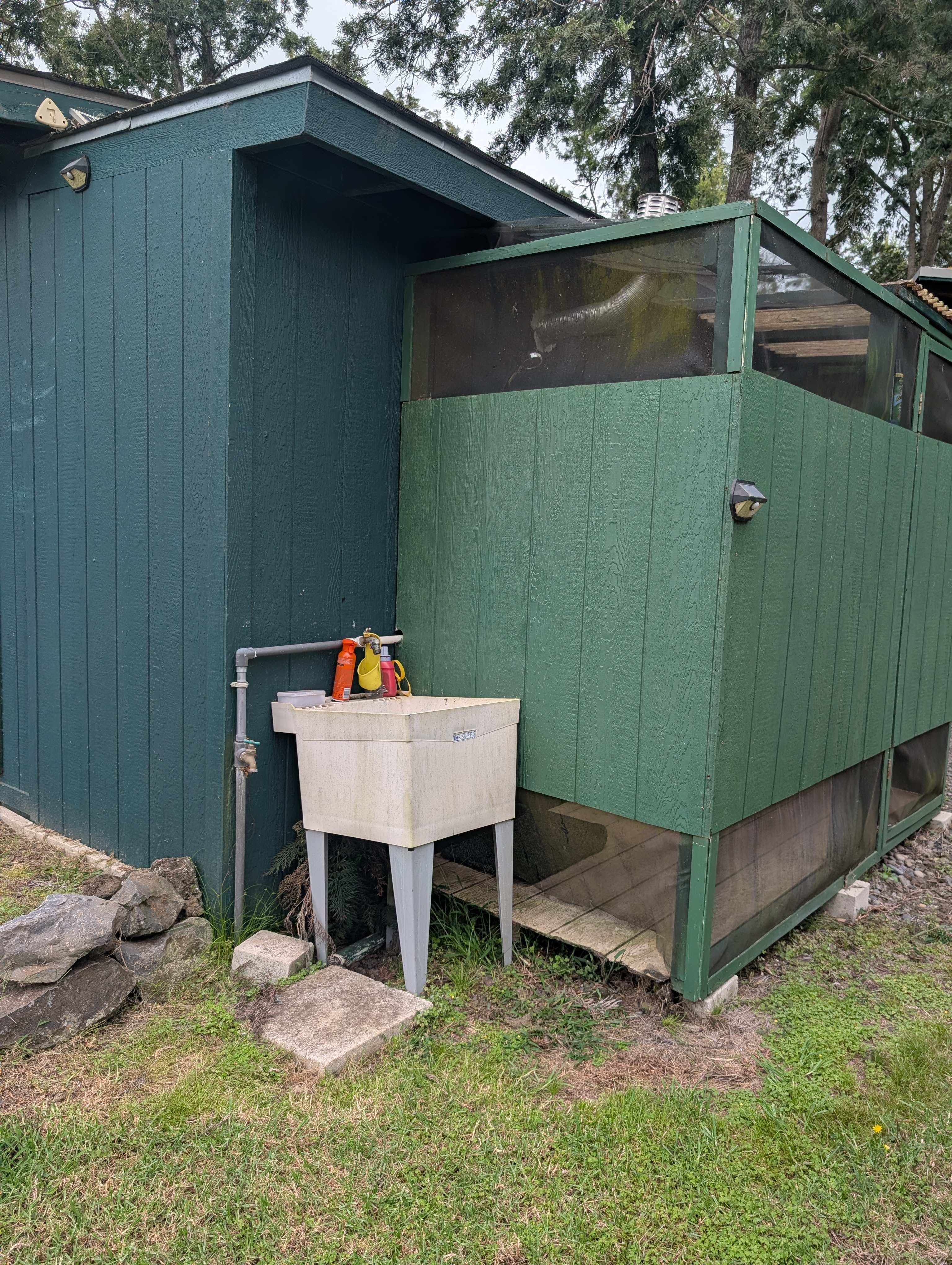 Sink and heated shower stall