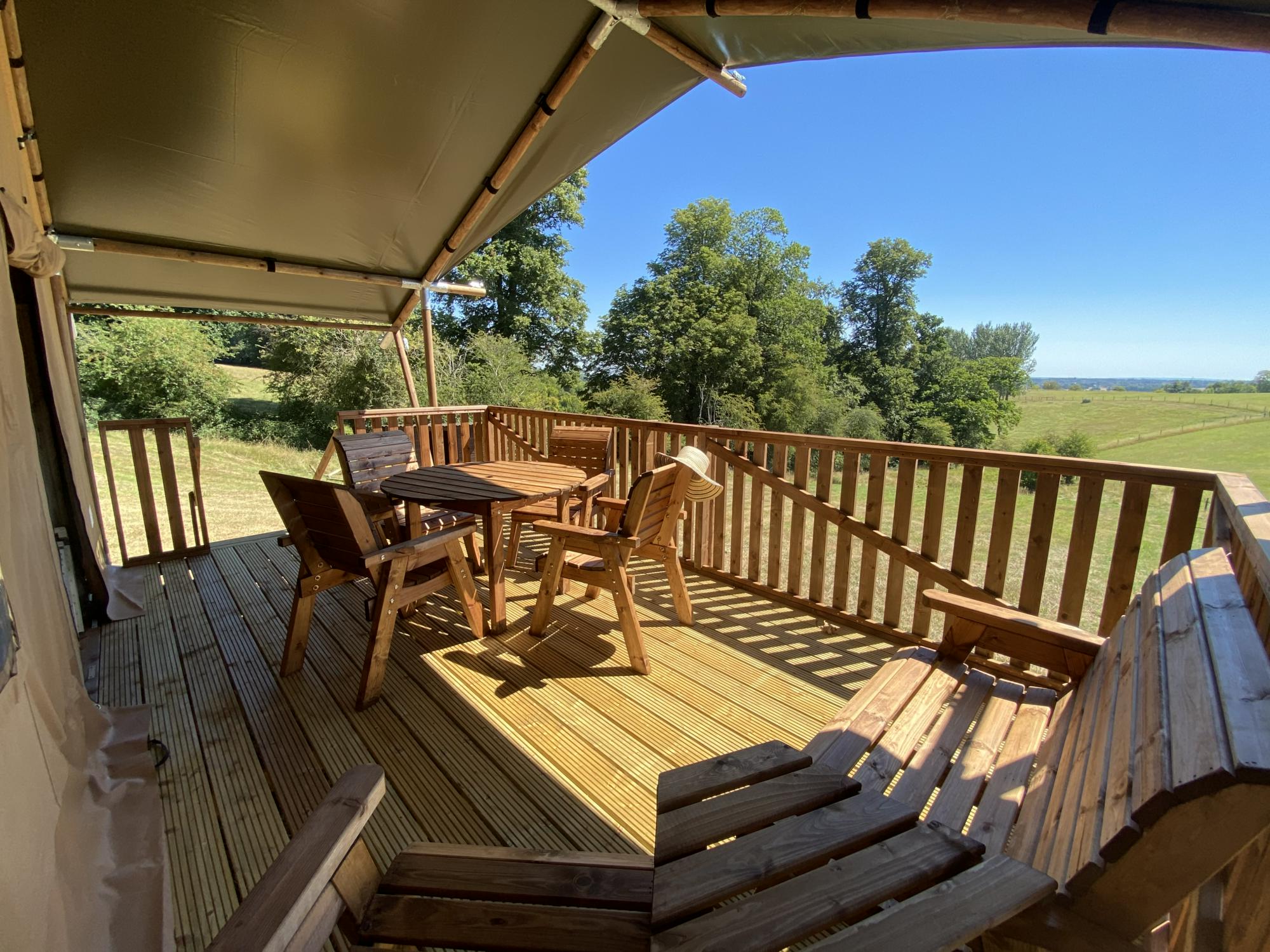 The safari tent sun deck at Bozedown Boltholes.