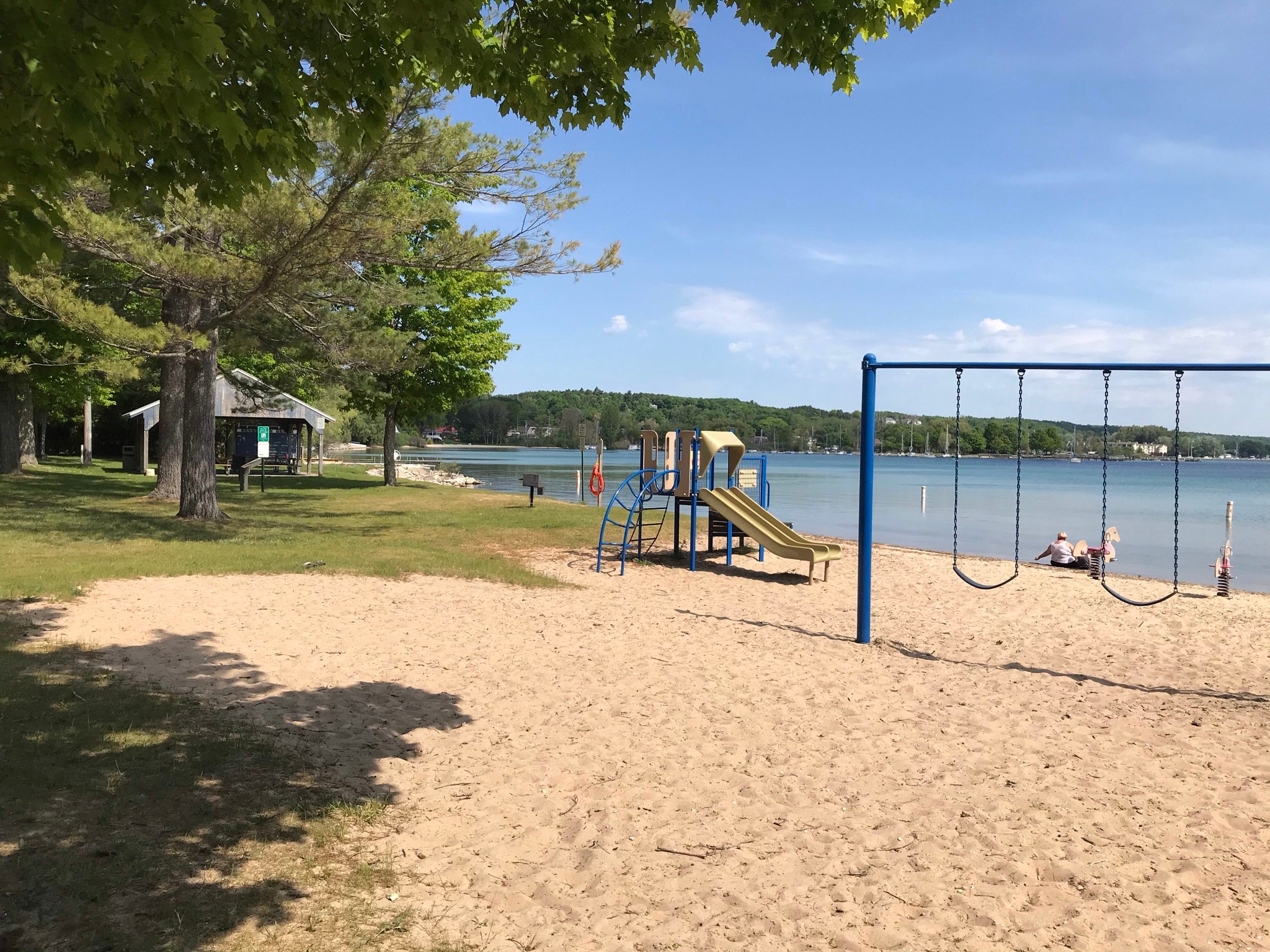 One of the two beaches in Suttons Bay 5 miles away