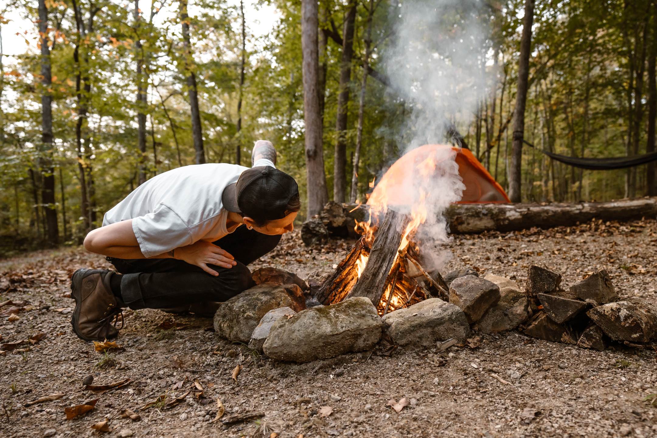 Build a fire and relax after setting up camp.