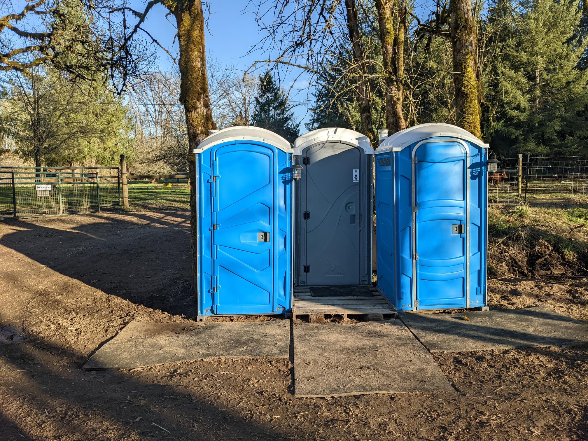 Final home for the bathrooms and our new shower. Located in the middle of both camp sites.