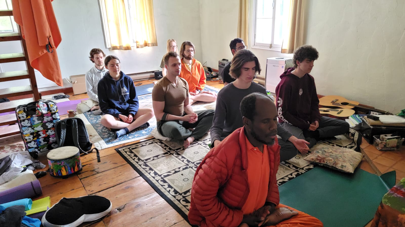 Group meditation session with Dada, yoga monk 