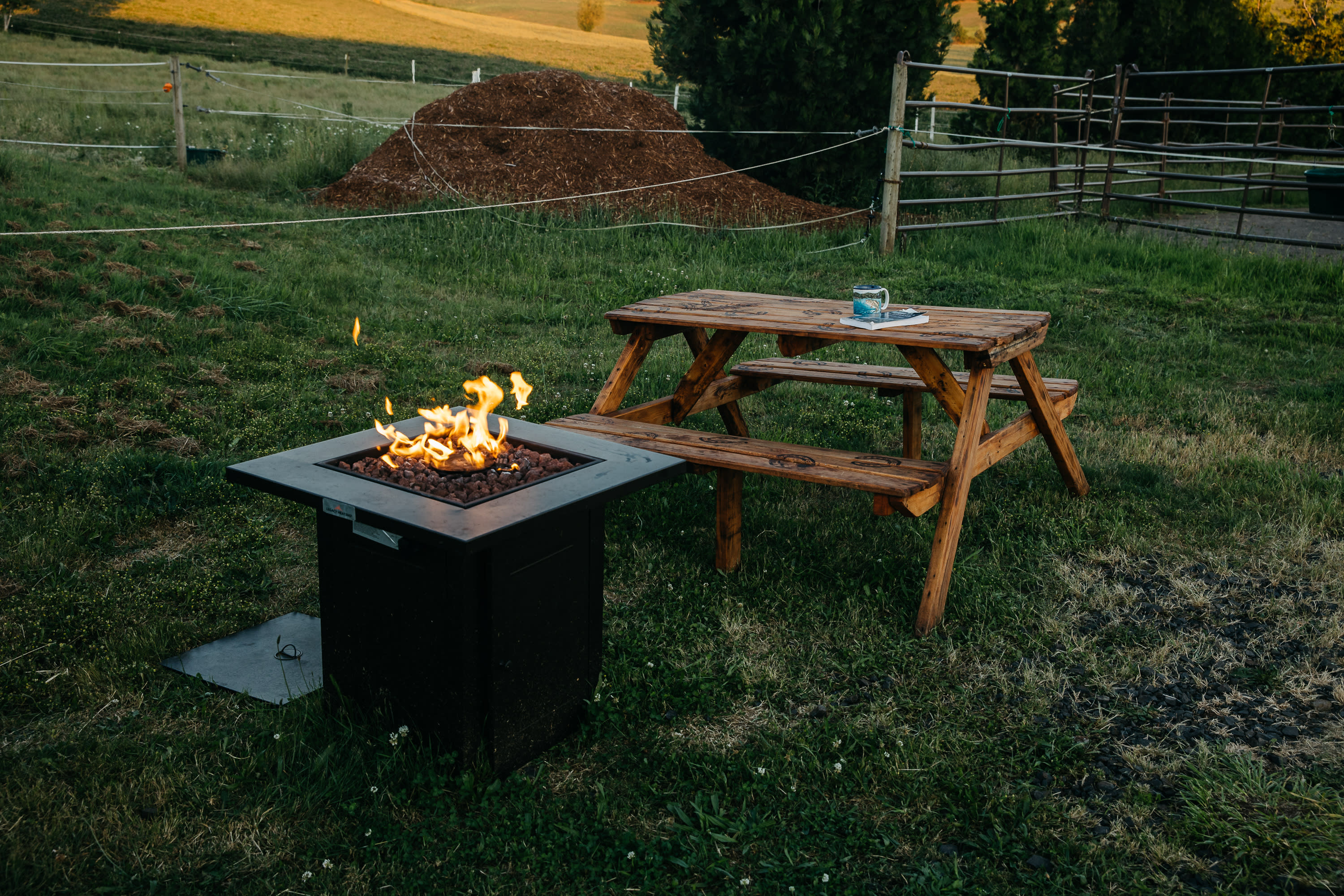 Site 2 also has a picnic table and firepit 