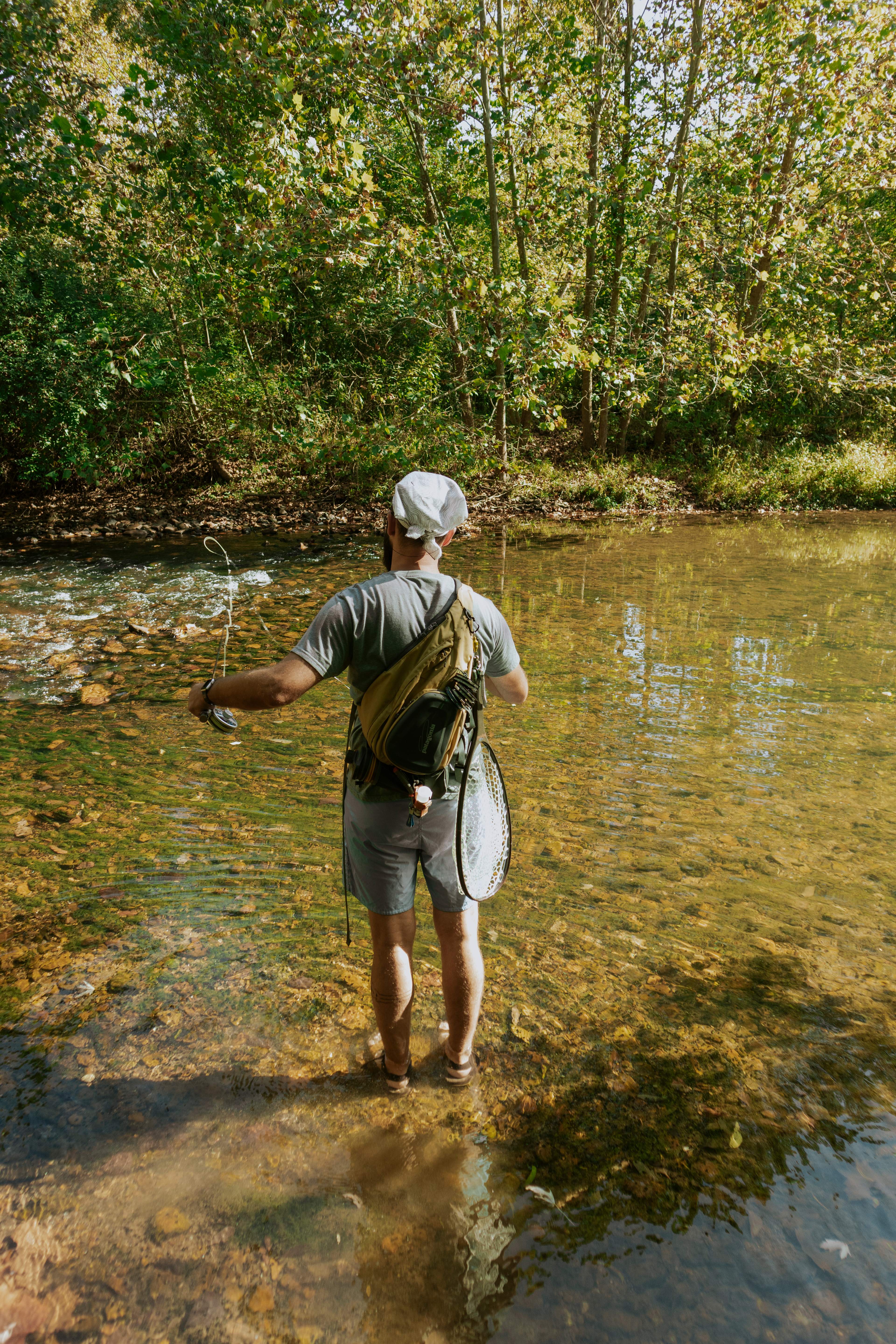 Fly fishing at the river entrance.