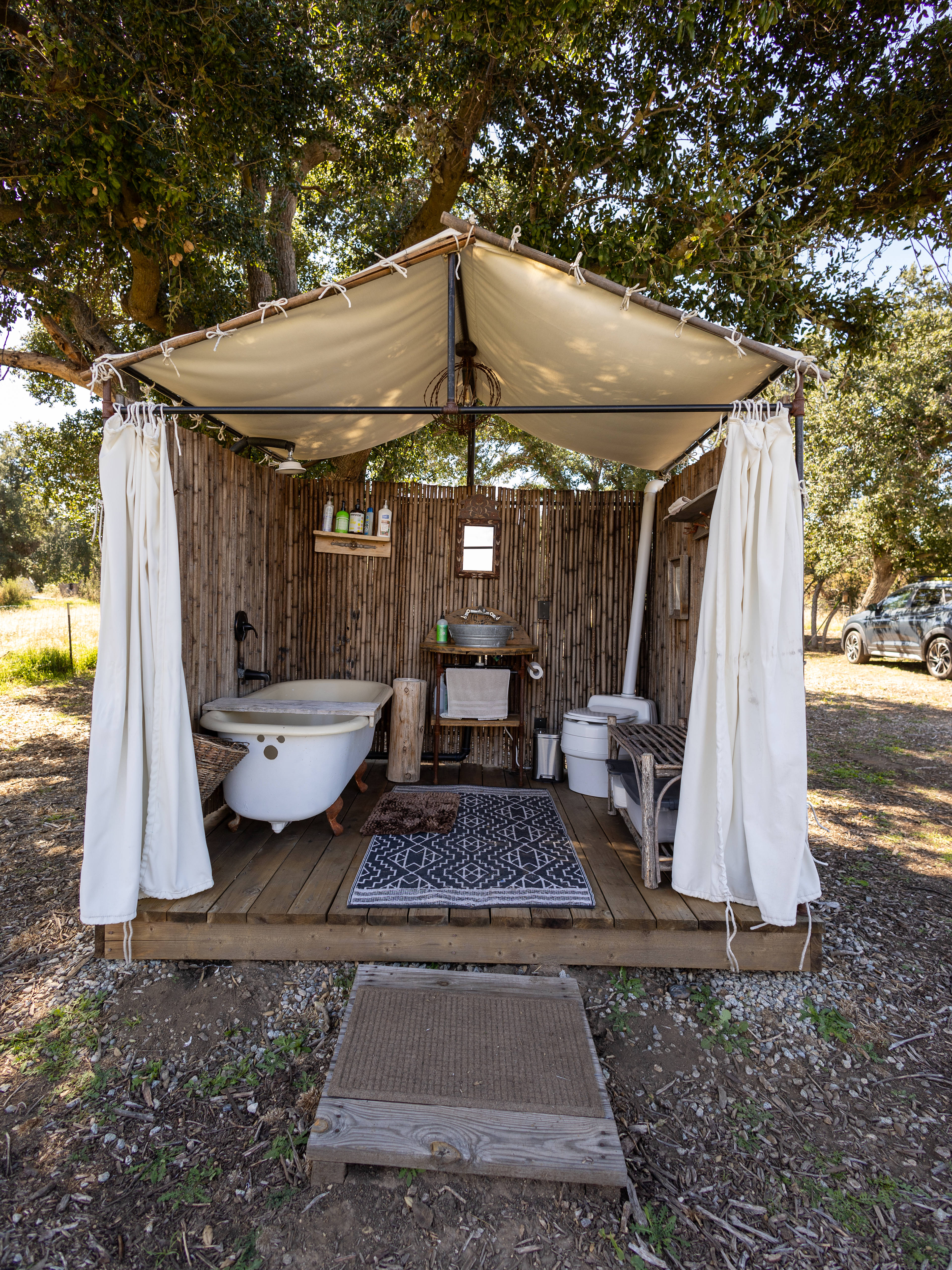 Outdoor bathroom with composting toilet