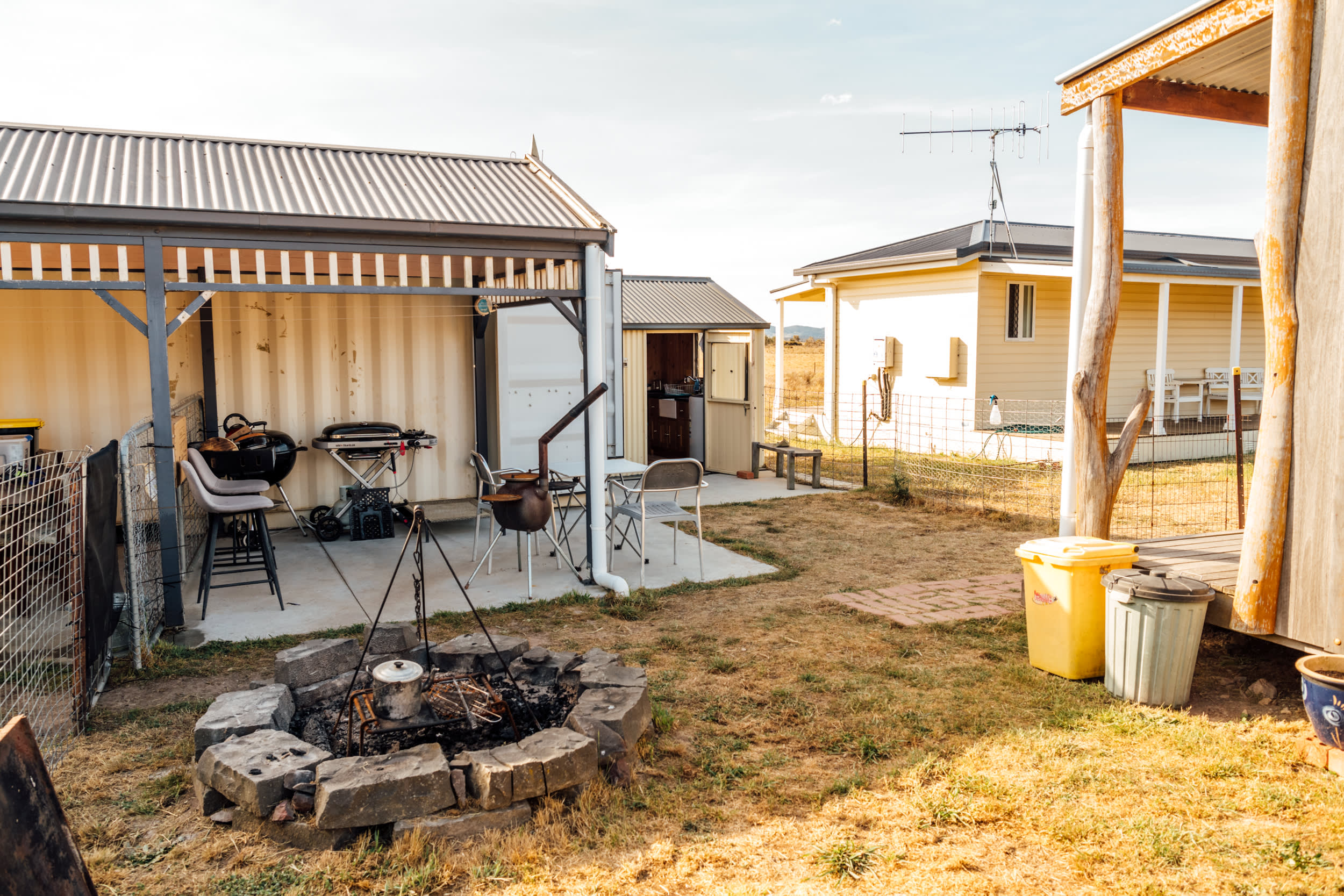 The communal space for campers to cook, have a fire and hang out.