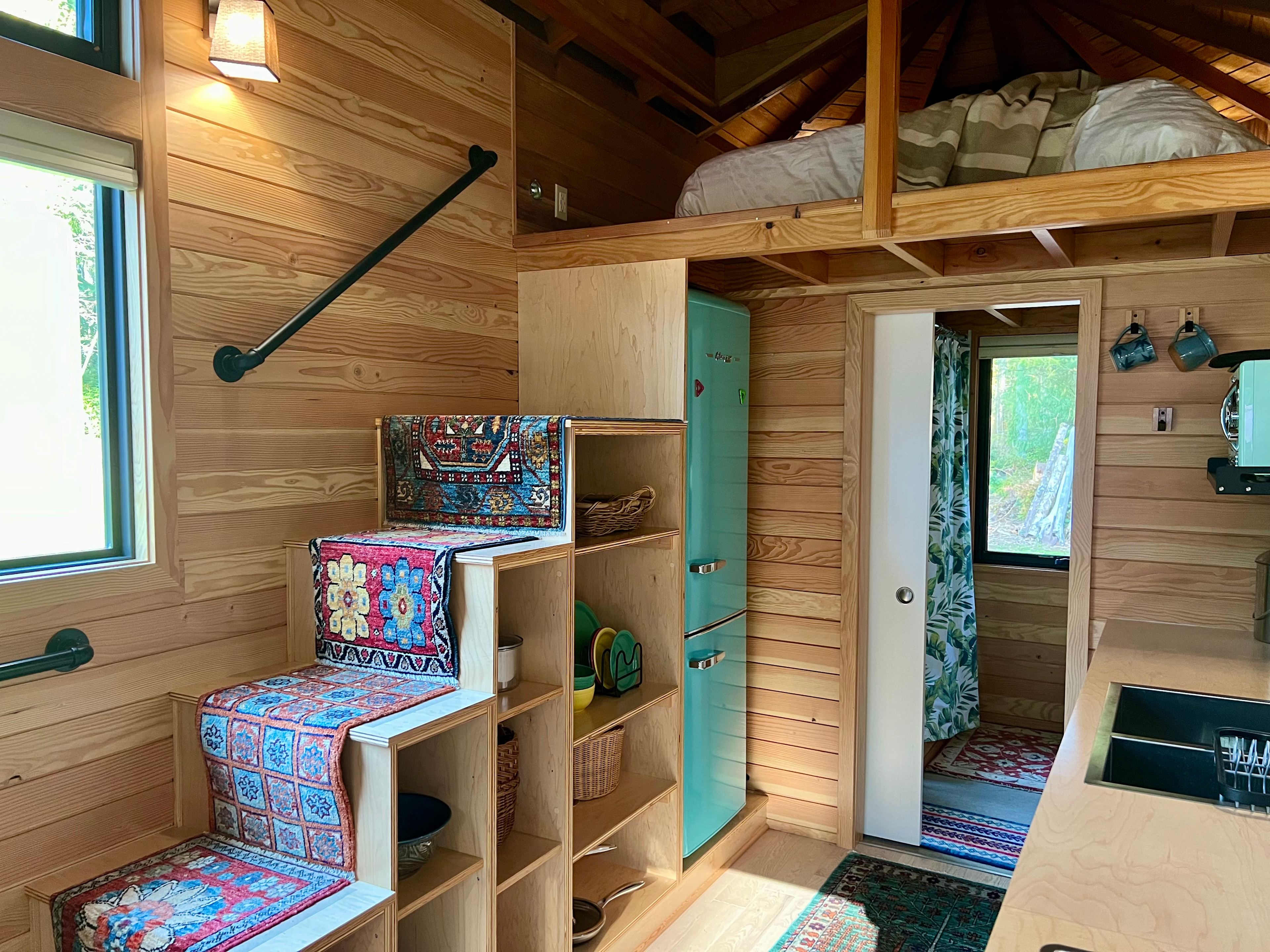 Stairs leading up to the loft sleeping area.