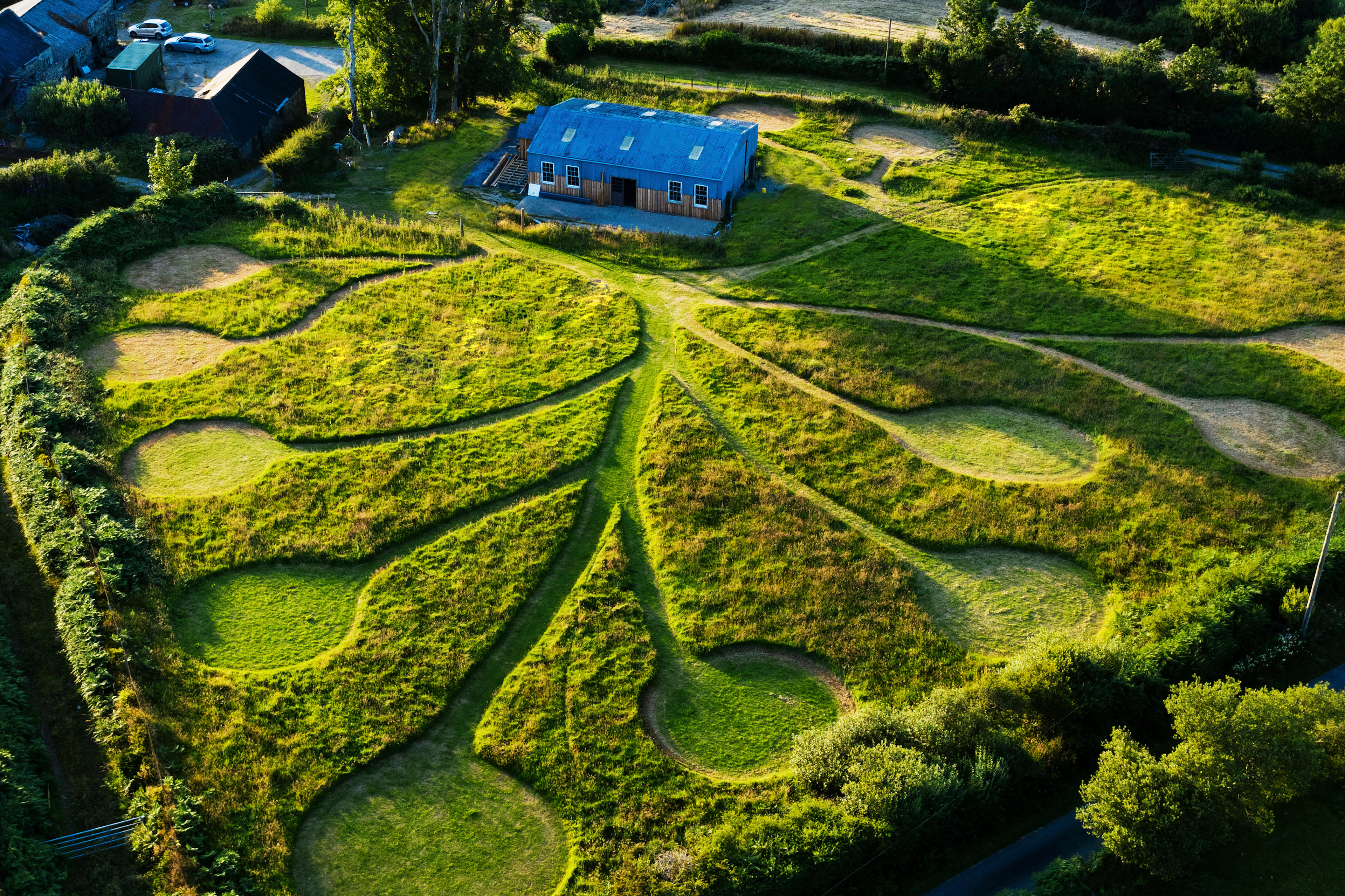 Aerial view of the meadow and camper's barn