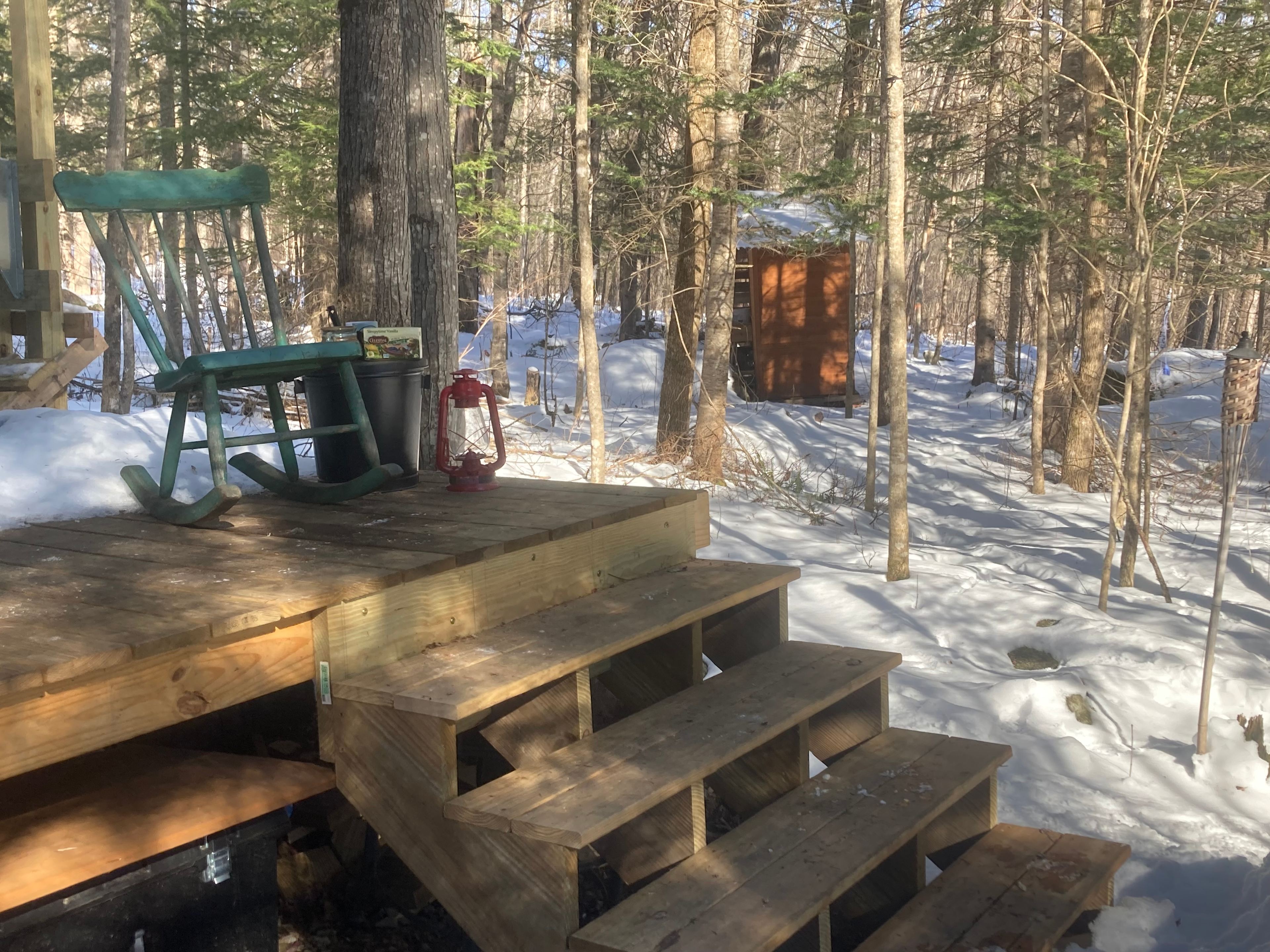 Our Lovable Loo is nestled just steps away from the yurt for complete privacy. It has a supplied covered work station for your convenience.
