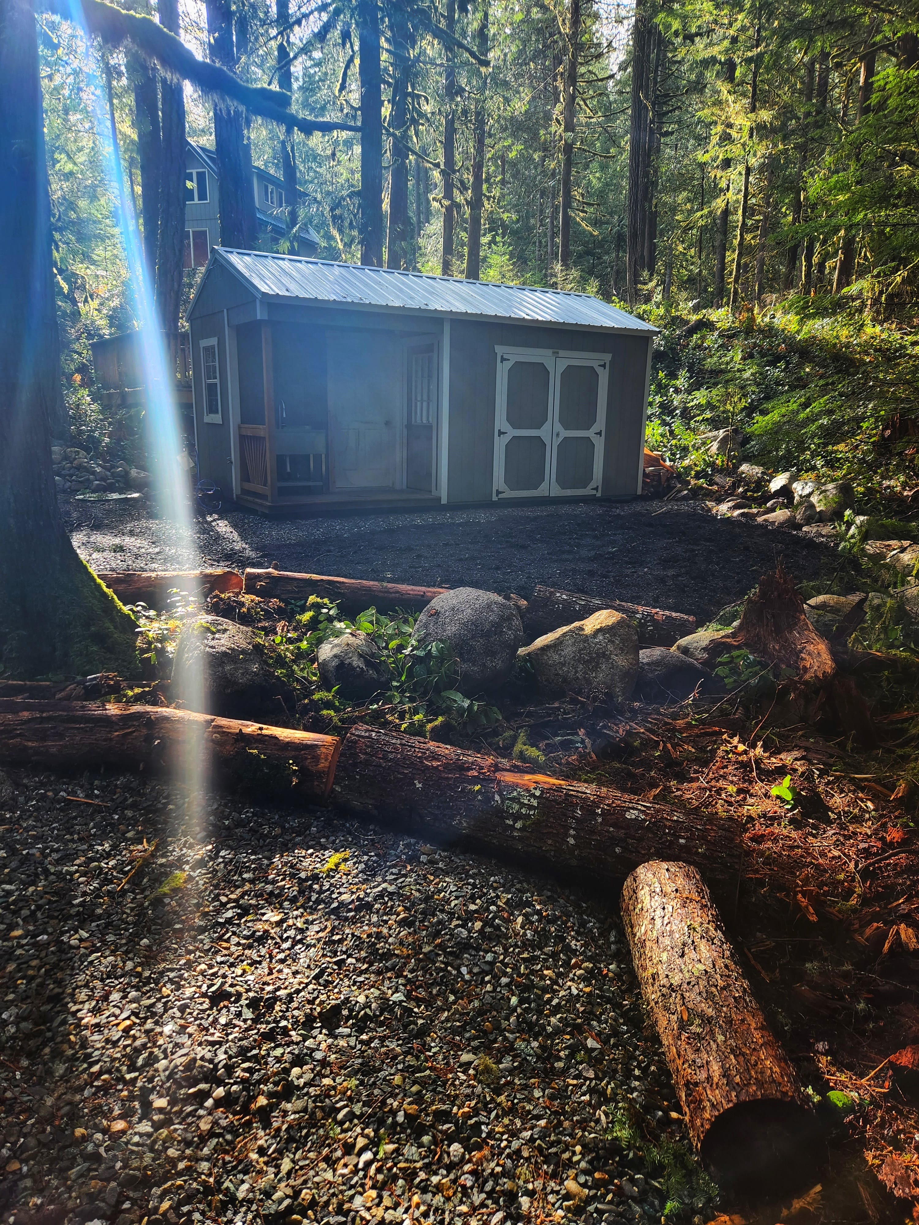 The tent pad is divided from the RV site