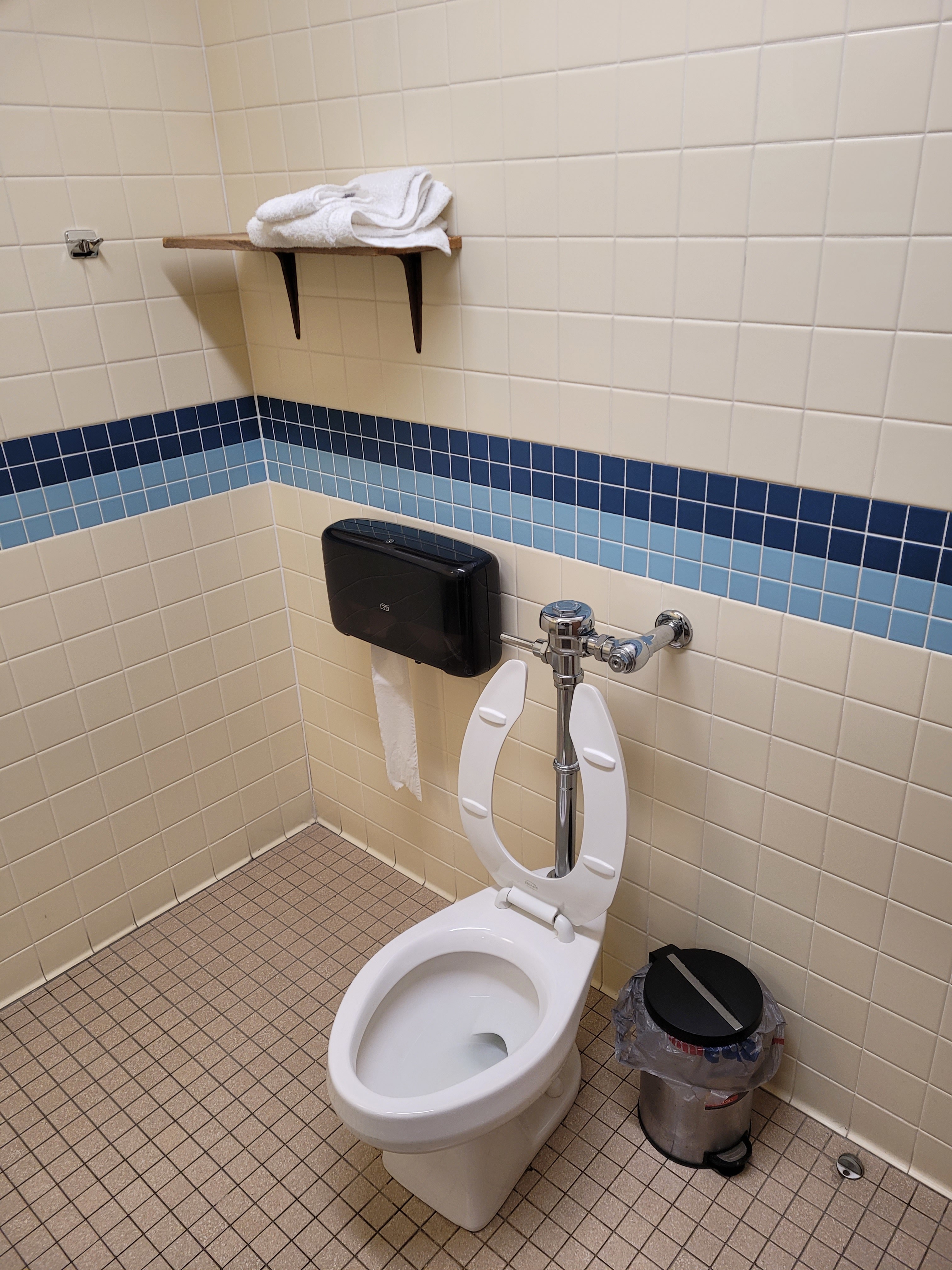 Nearby truck stop restroom.