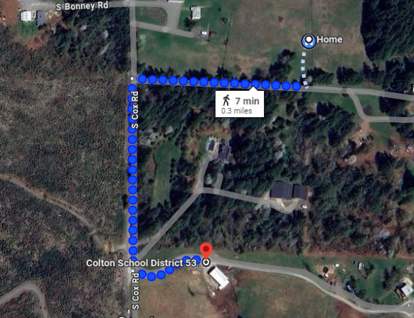 Directions to diary down the street. You can buy sweets, ice-cream, eggs, bread and meat. You can also sit at their picnic tables and visit with their cows, emu and pig. 