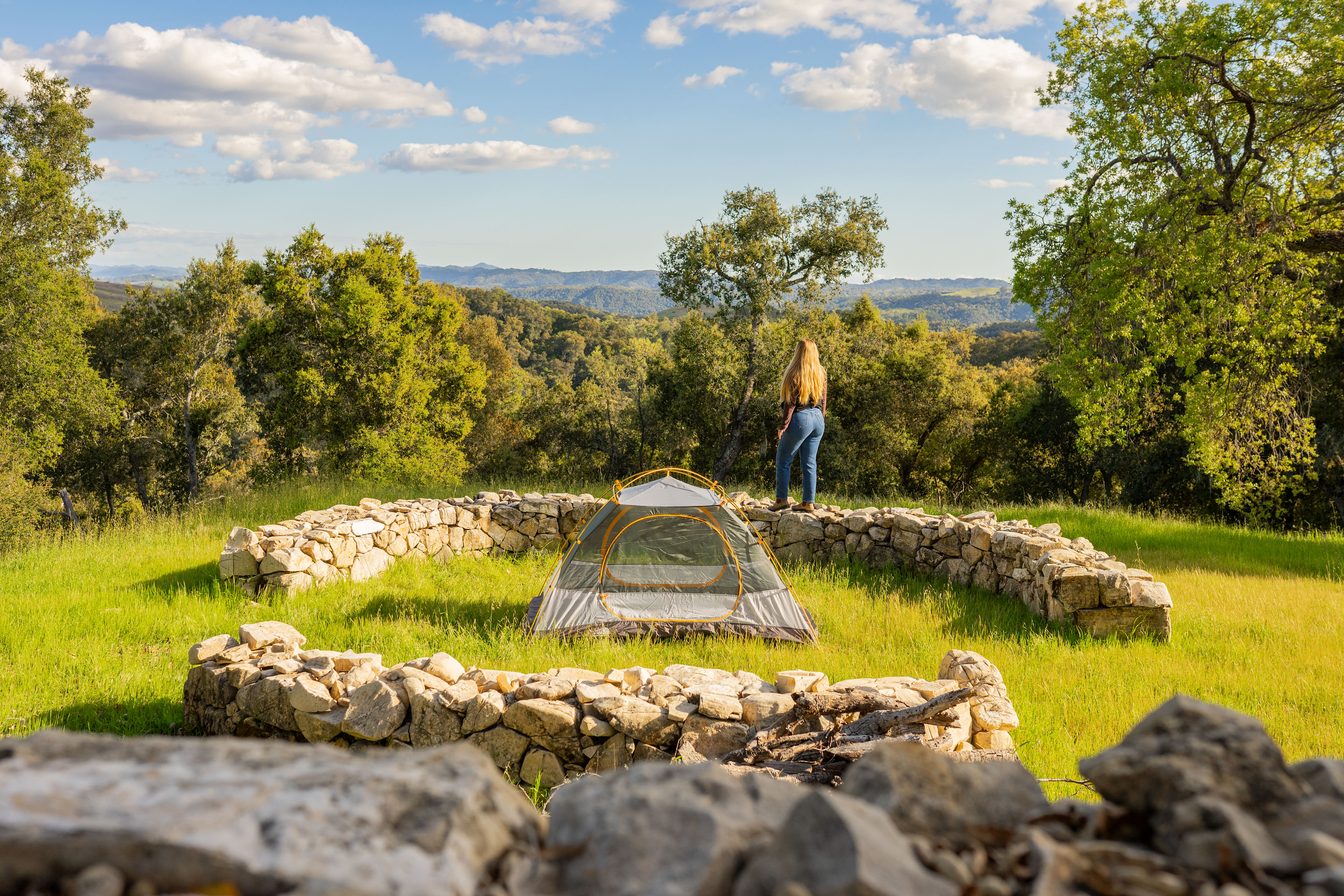  A great spot to pitch a tent with views of the forest and mountains!