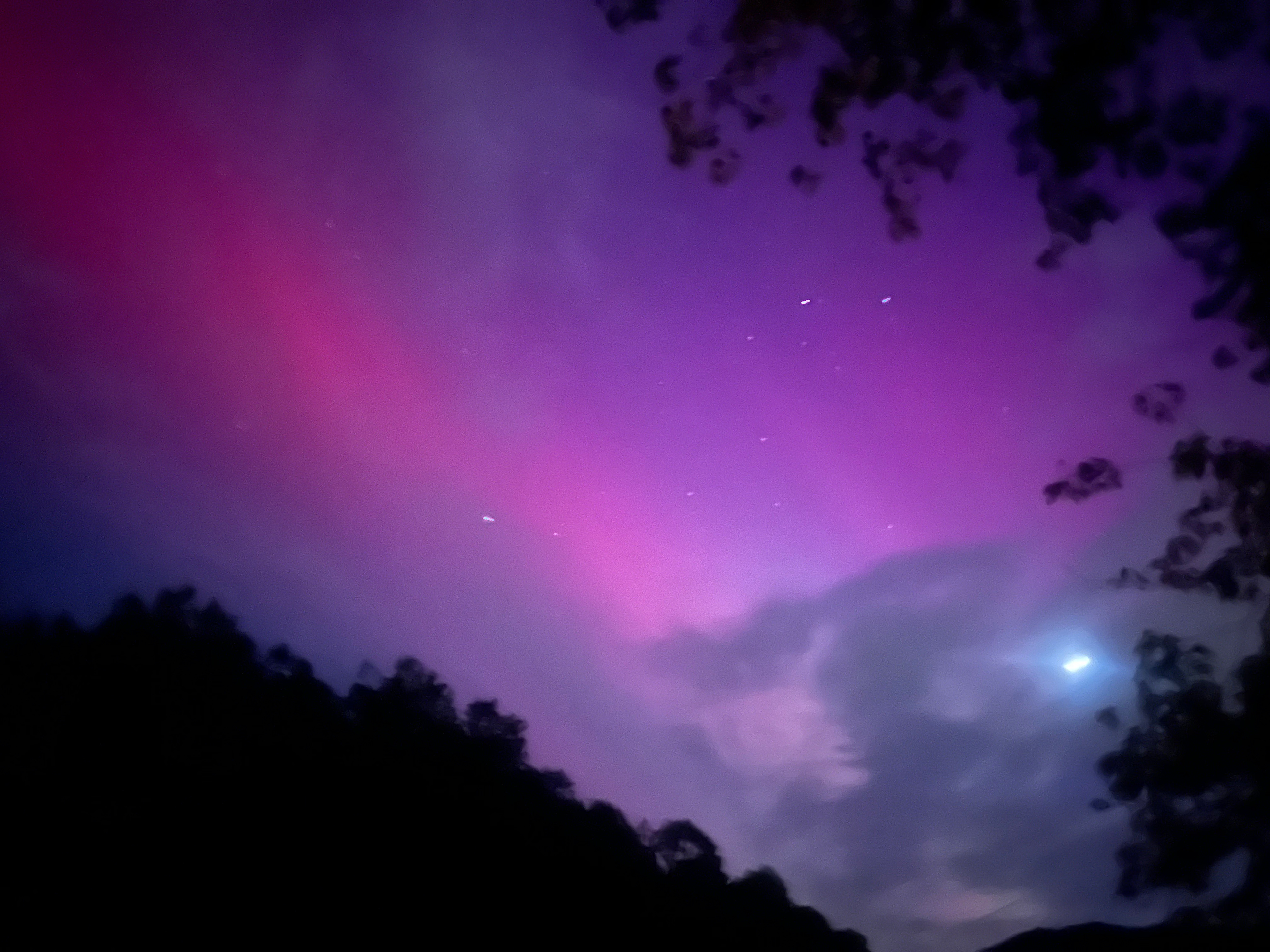 This was captured by campers when northern lights were visible in Arkansas! Taken from same spot as photo before. Incredible!!!