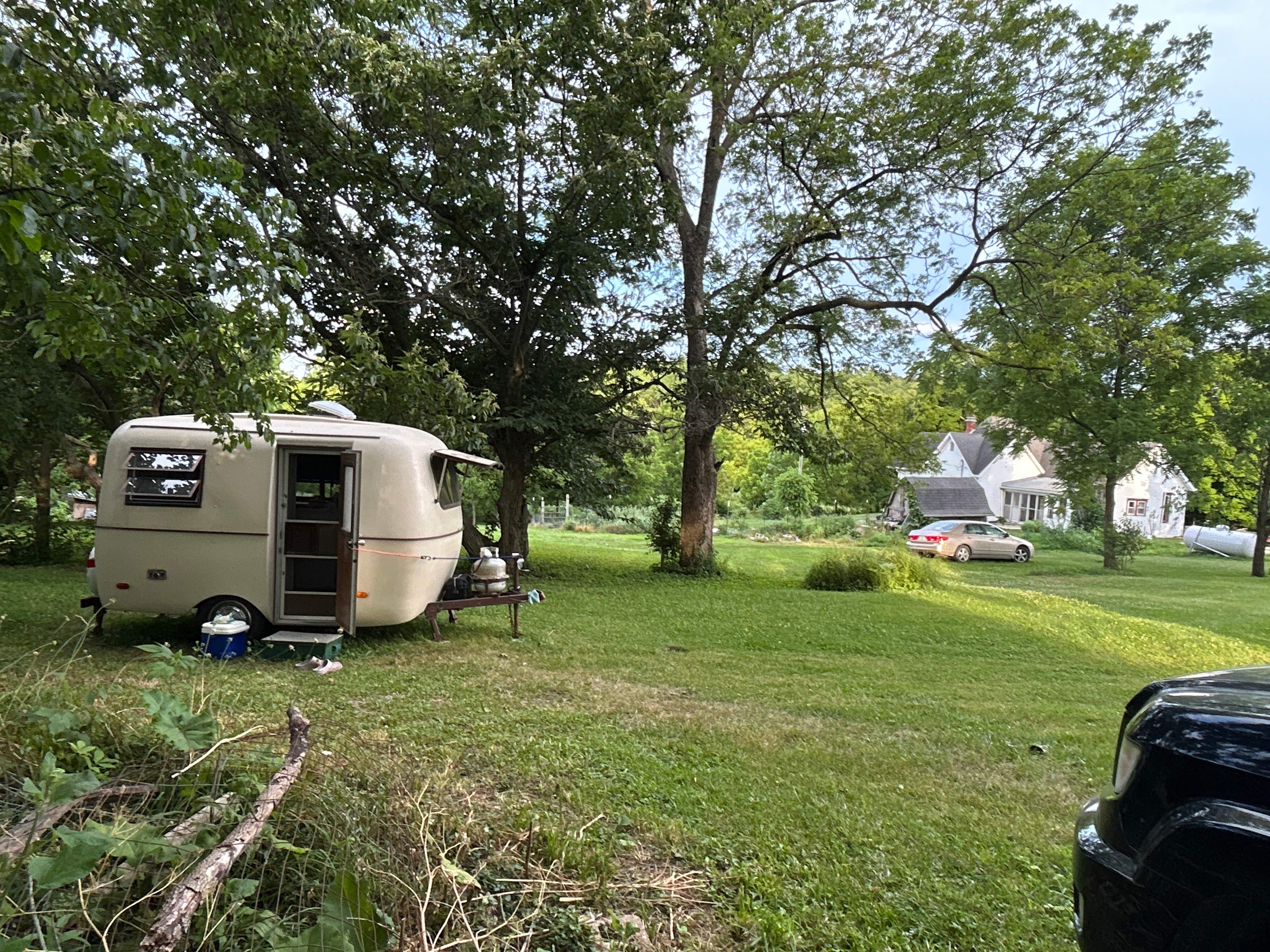 My little camper under the chestnut tree. 