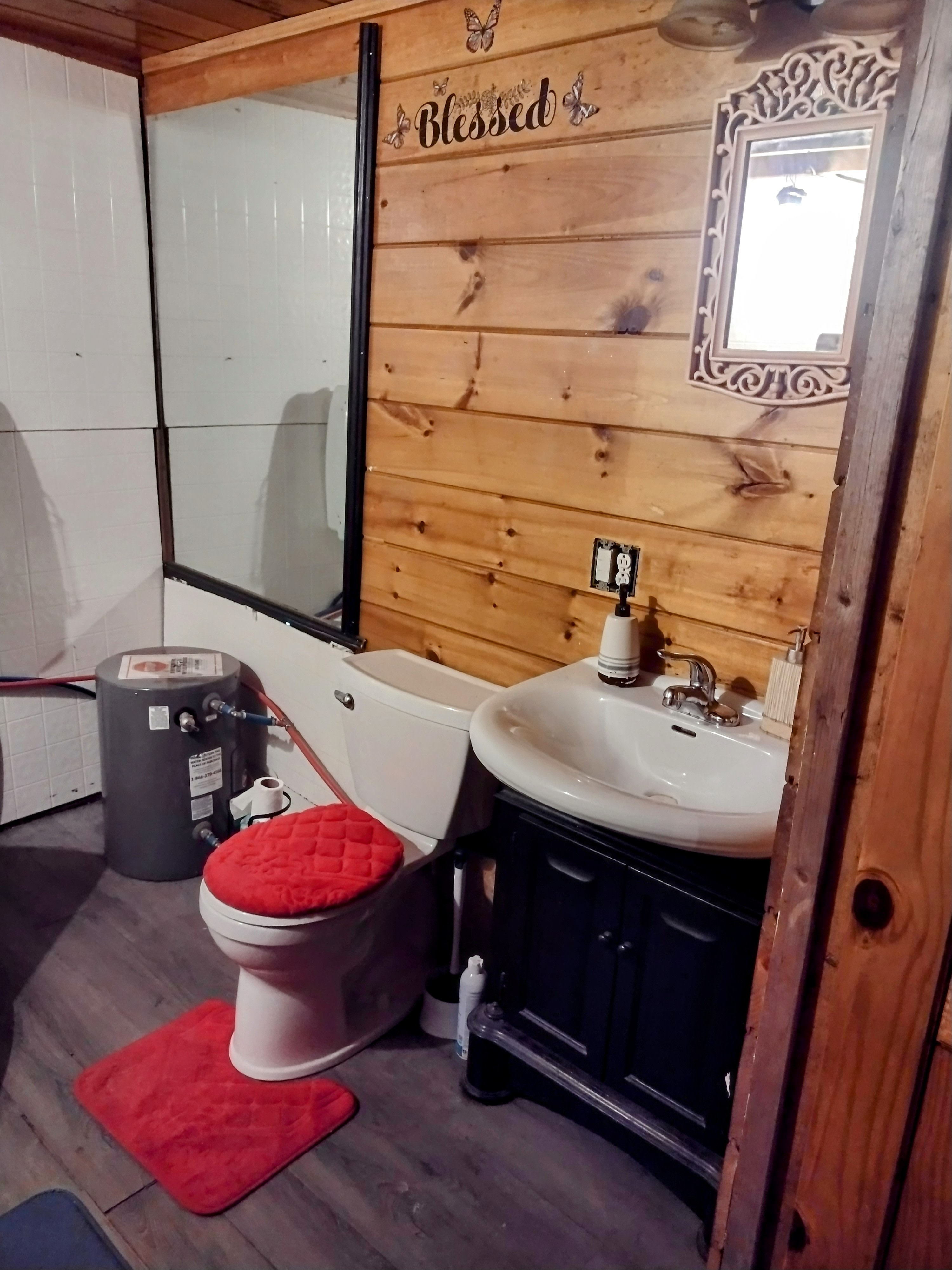 Bathroom in located in the cabin
