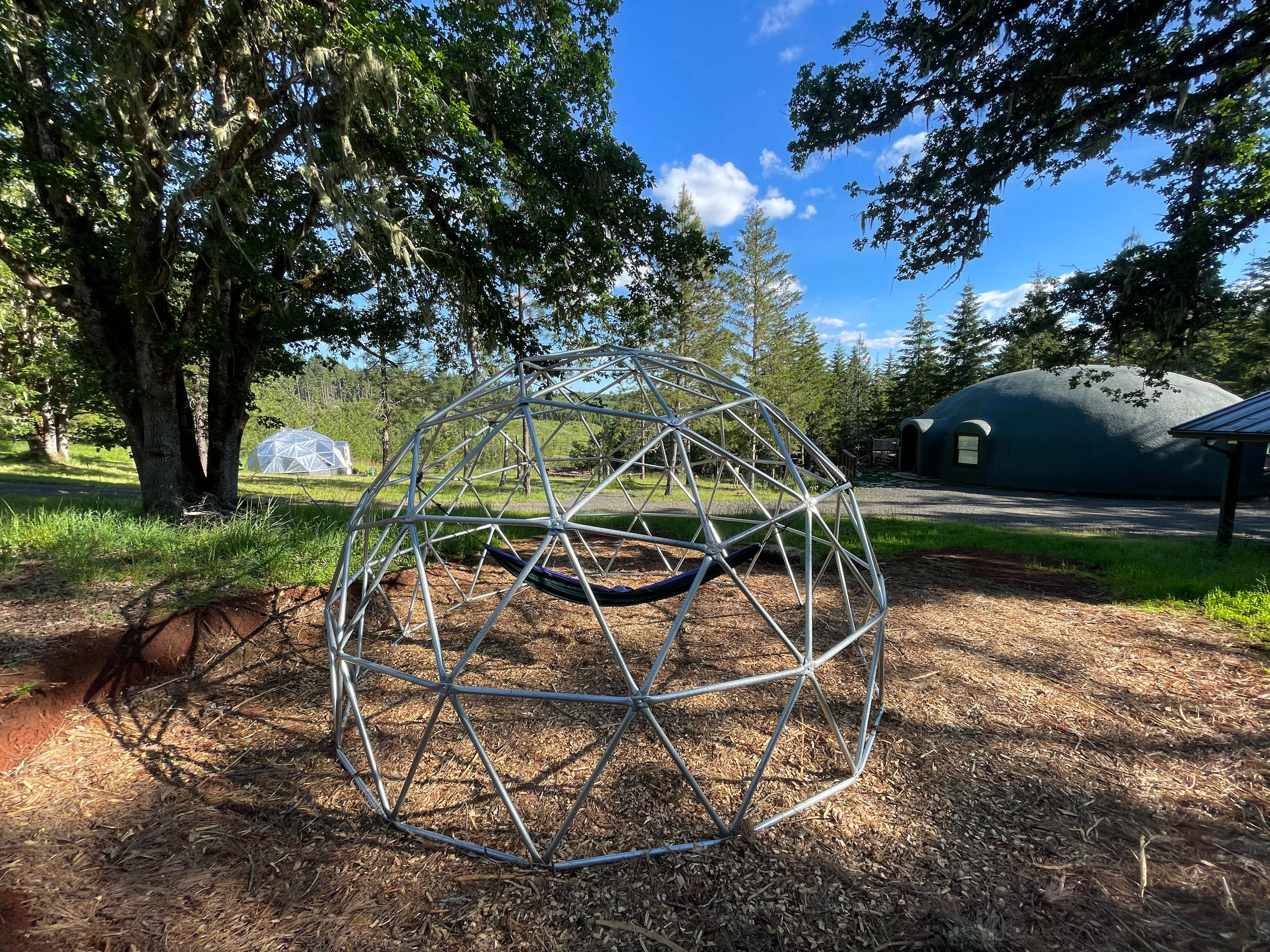 Our geodesic play-dome, which is available for play by campers (consenting to risk).