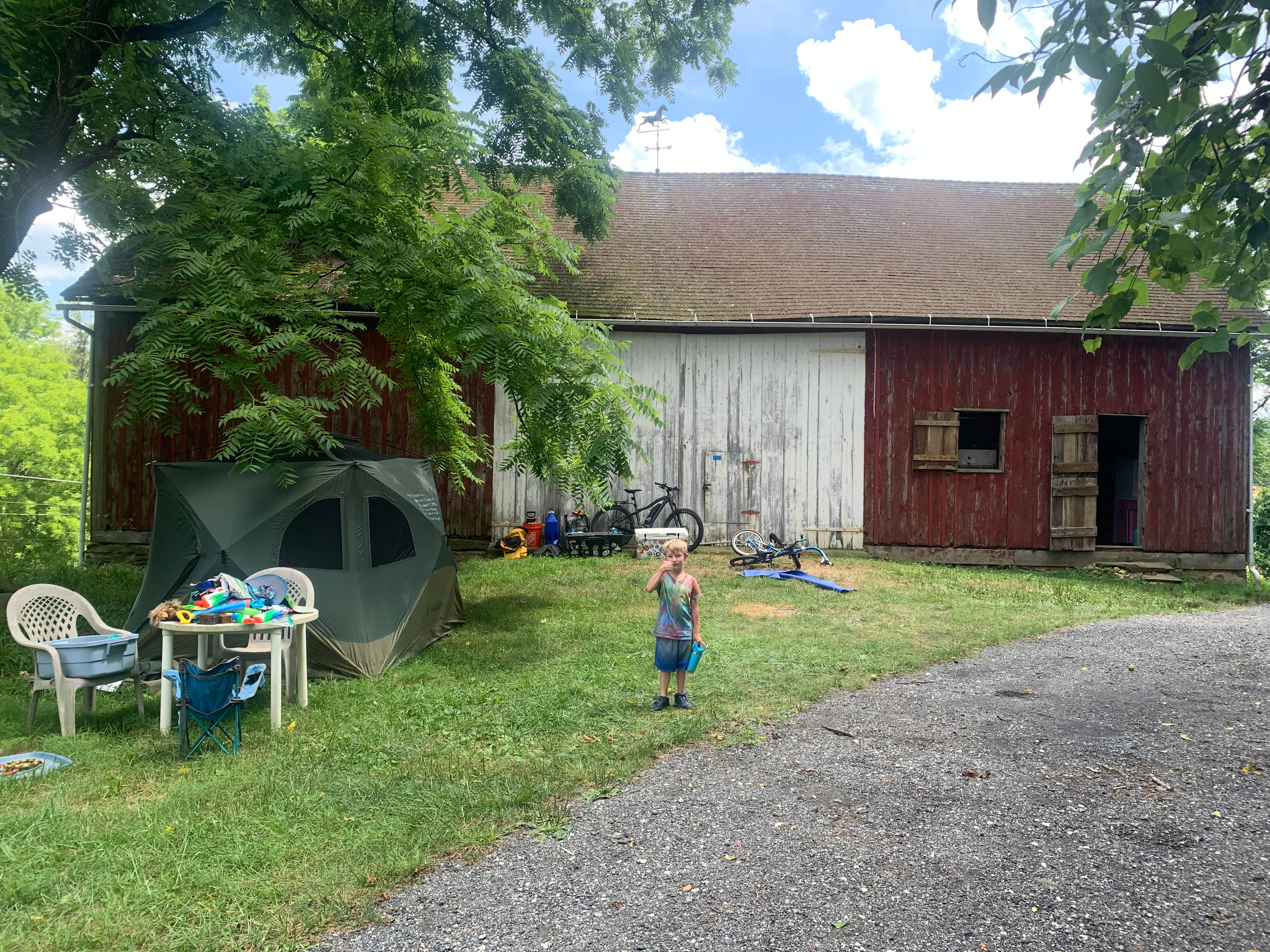 Camping next to barn 