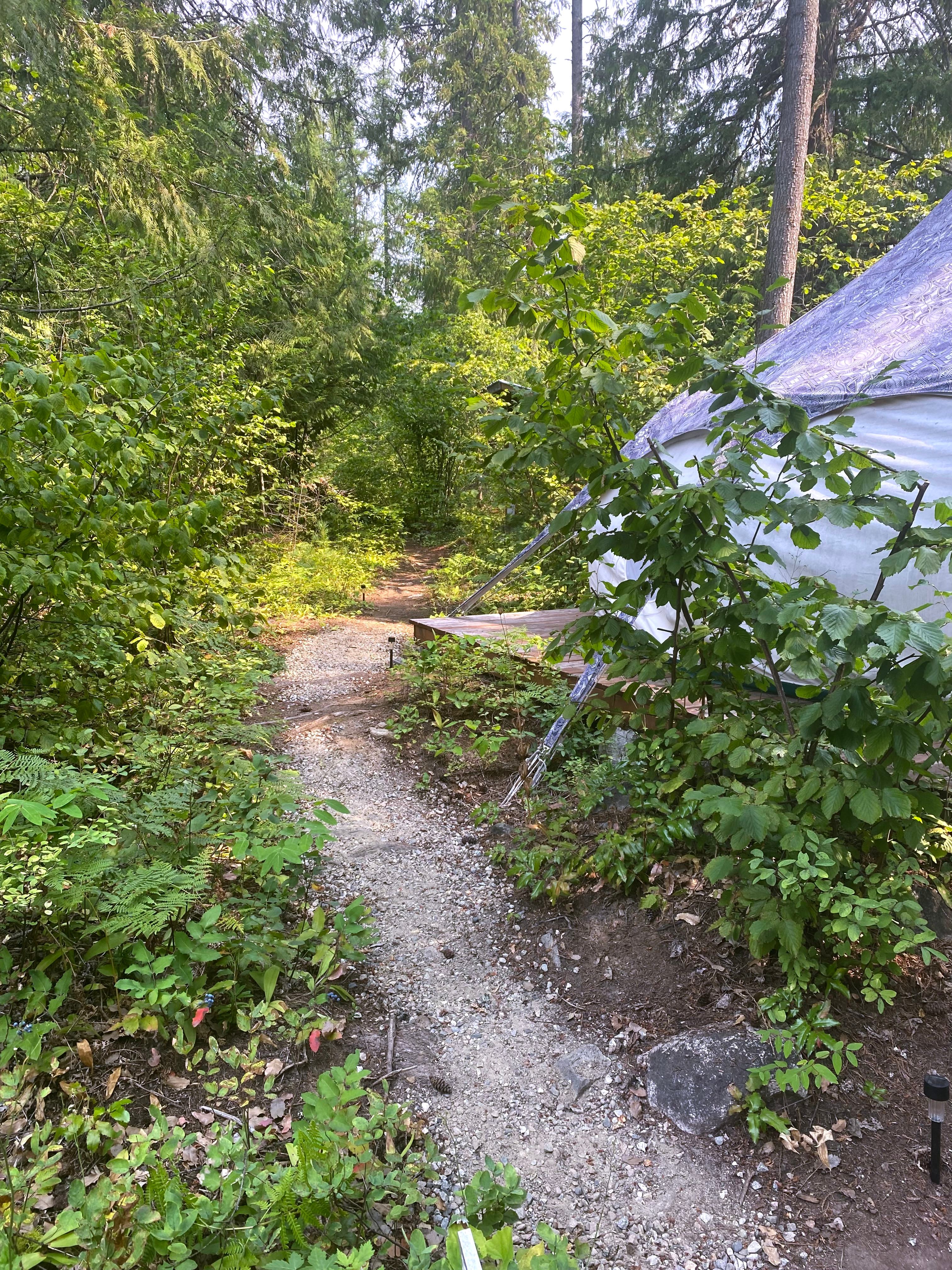 Path that leads to the bathhouse with solar lights for nighttime.