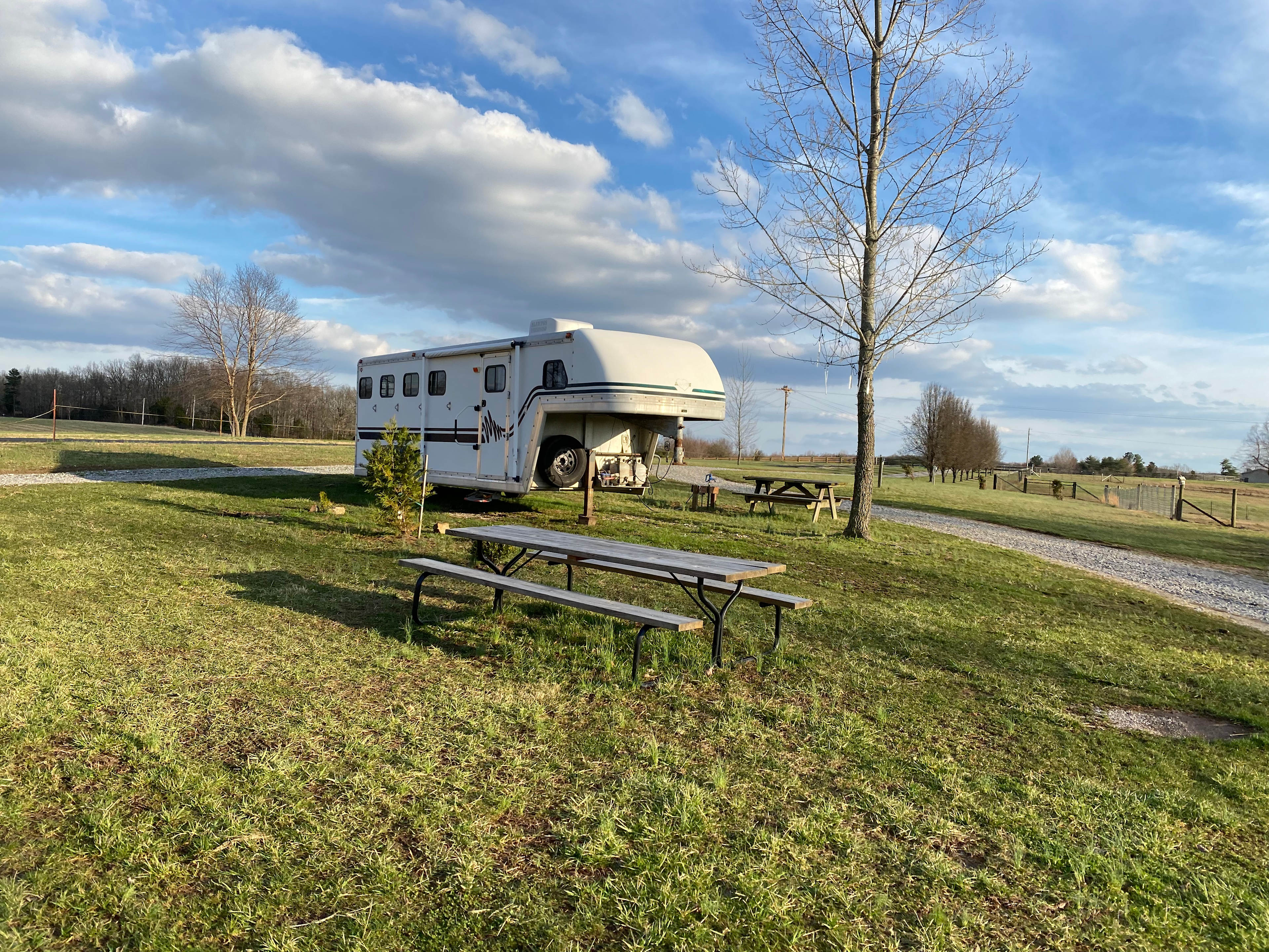 Site 4 at Noble Pine Campground has fire ring, picnic table, 30 amp electric and water with regular outlet adapter available upon request. 2 campground bathrooms a short walk away. 