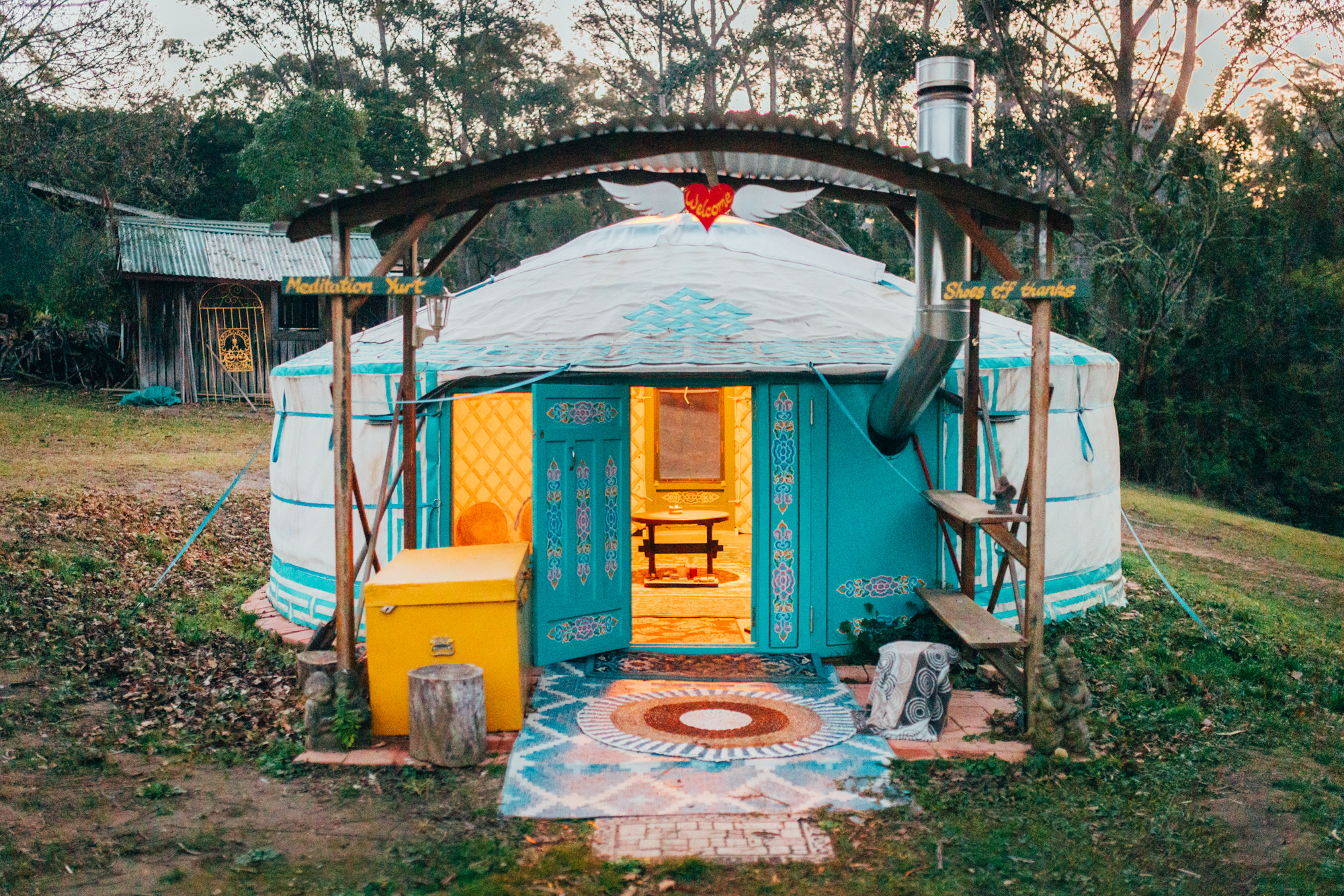 Mongolian meditation yurt at sunrinse