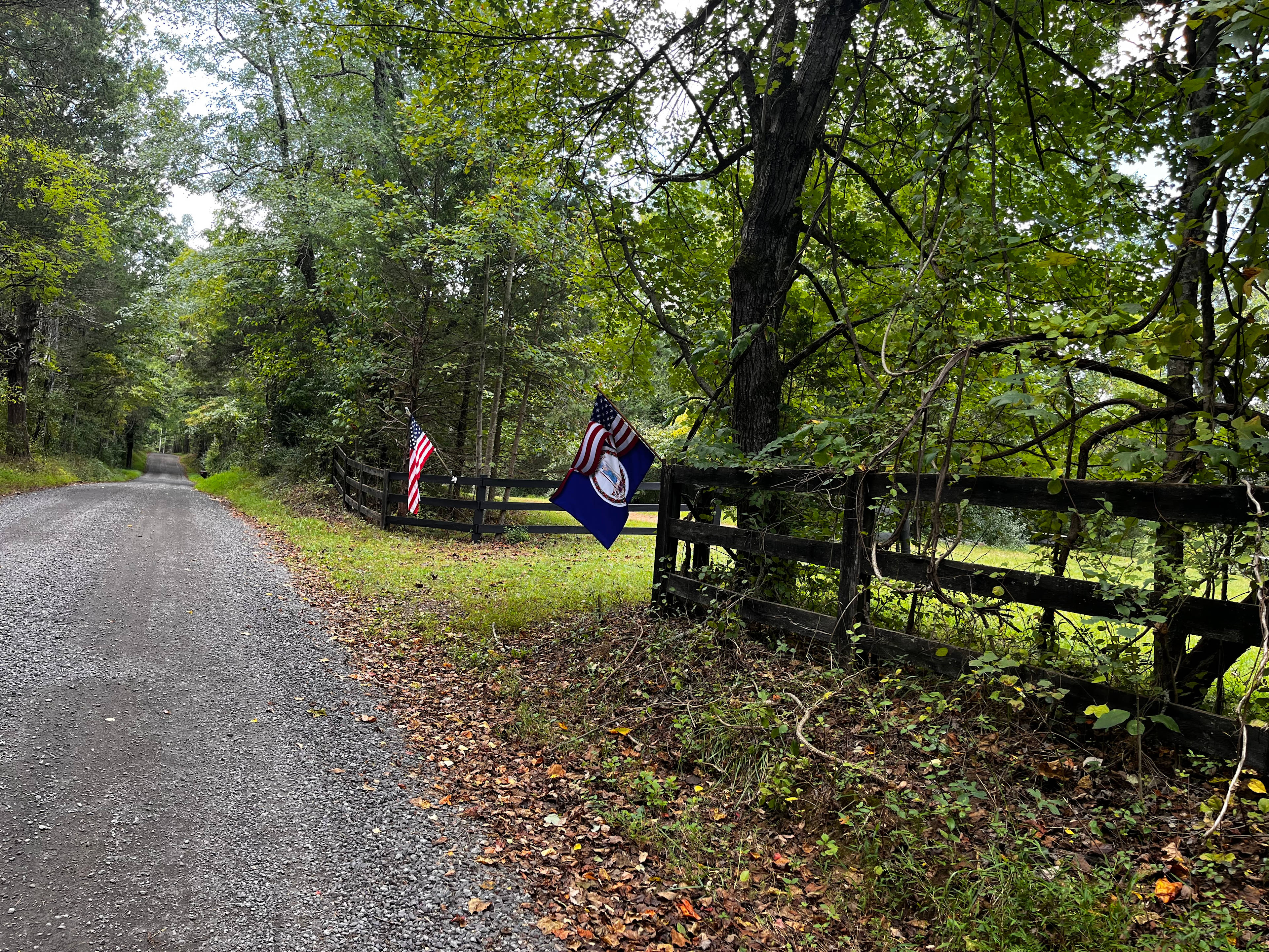 River tent entrance. Cabin entrance is the next drive down on the right