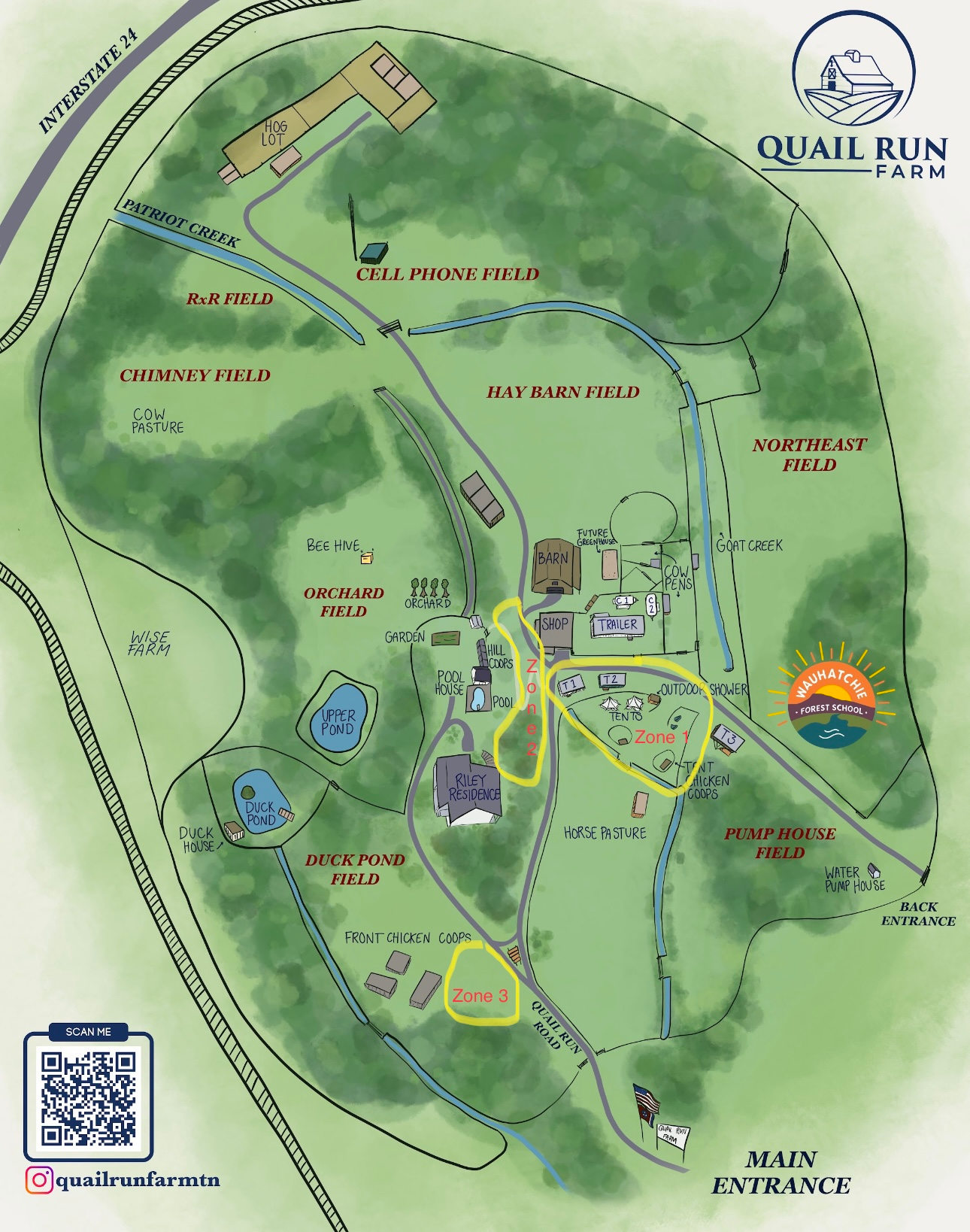Updated Map as of 8/1/24. We are preparing our fields for the cattle this winter and have to down size on camper sites. 