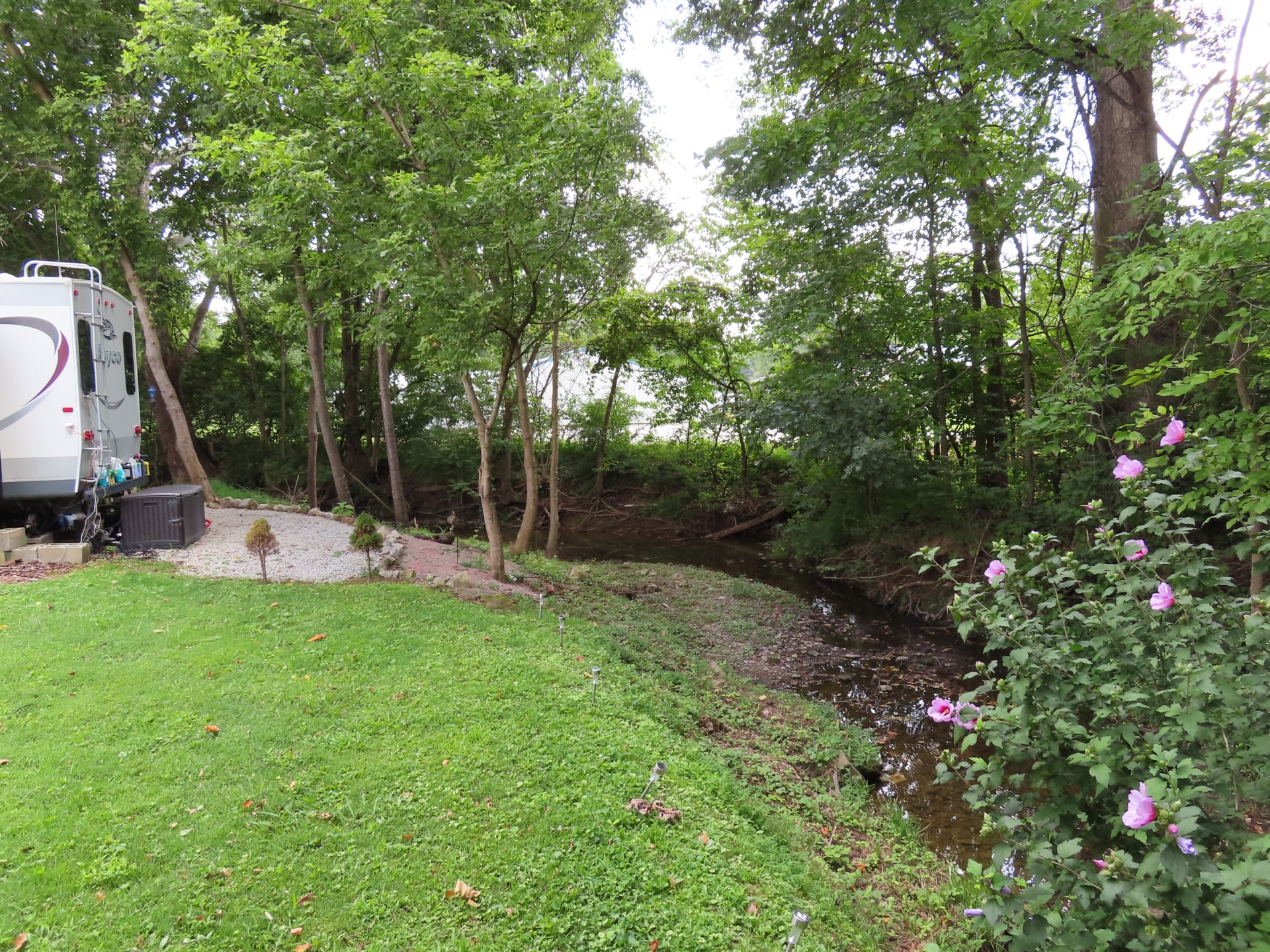 Full hookup RV Fairy land because of all the little Christmas lights that come on every night