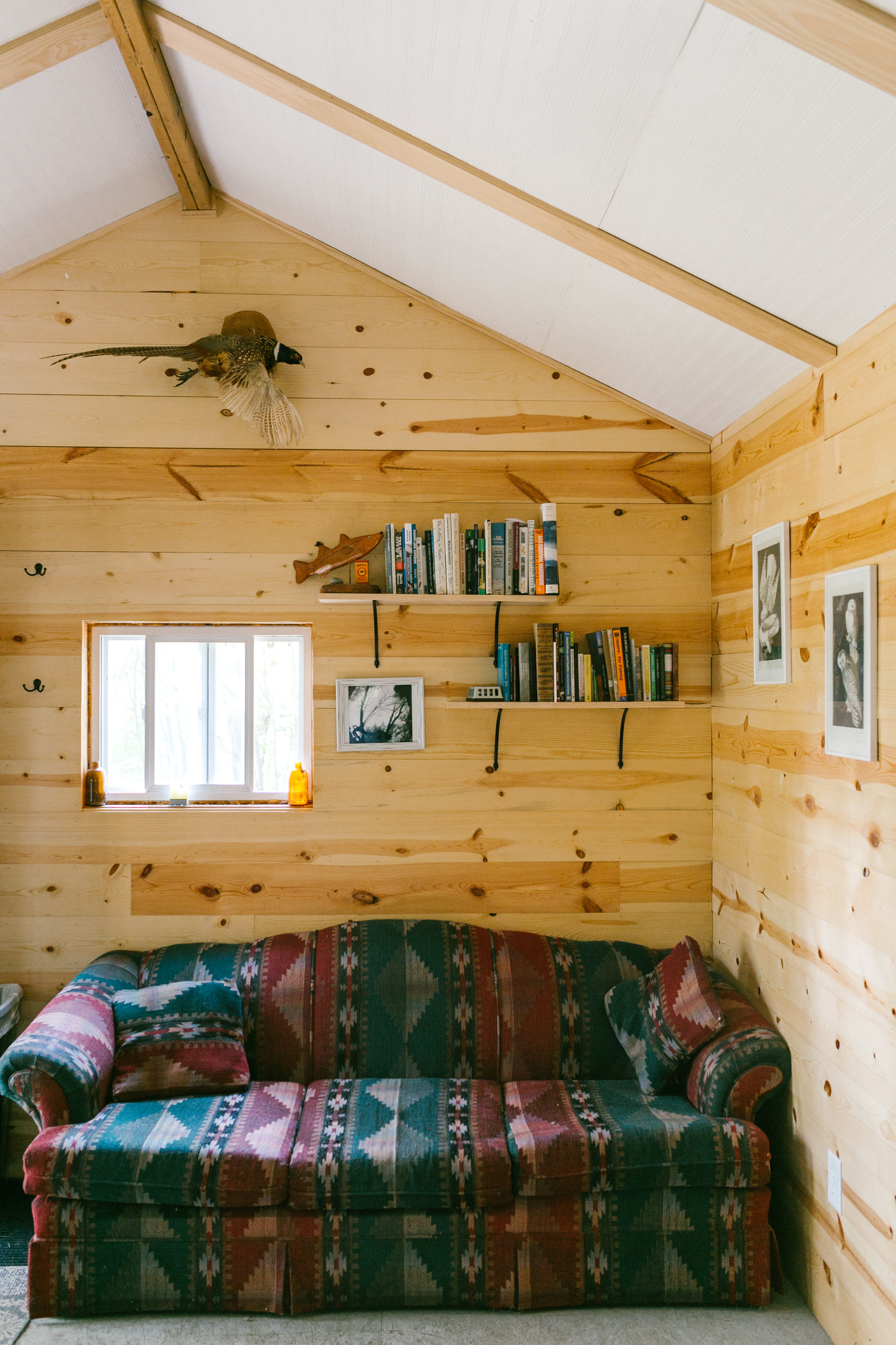 A comfy couch and plenty to read.