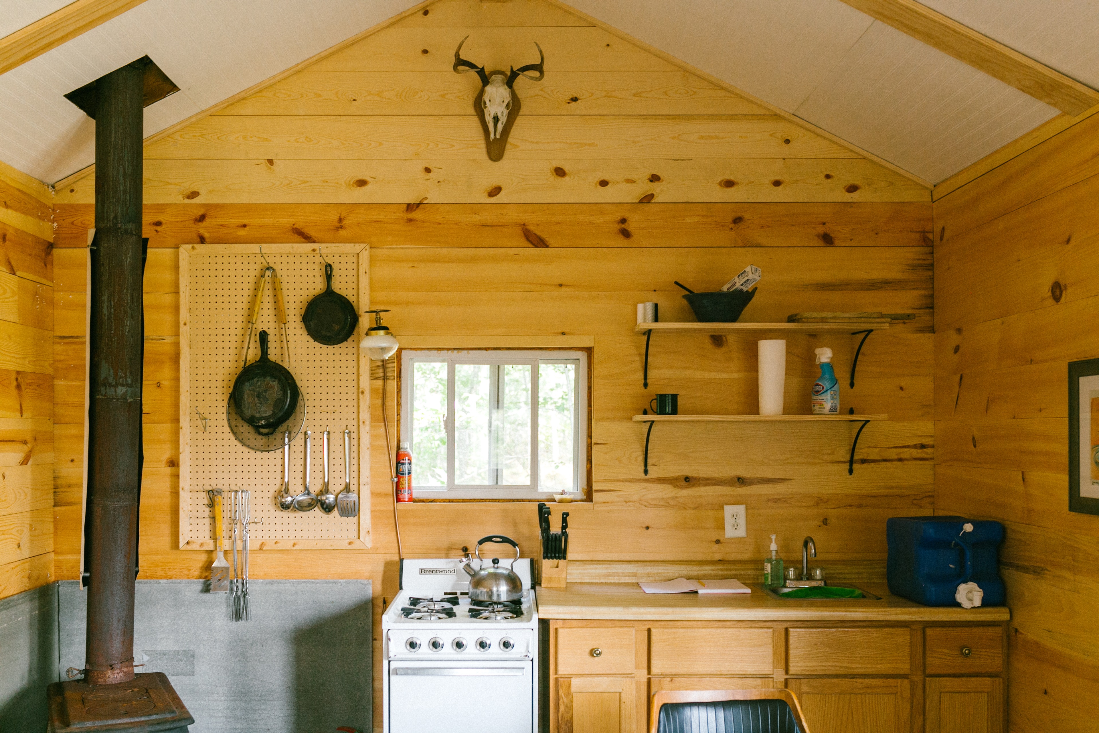 The kitchen in the cabin. Note, the sink is not hooked up.