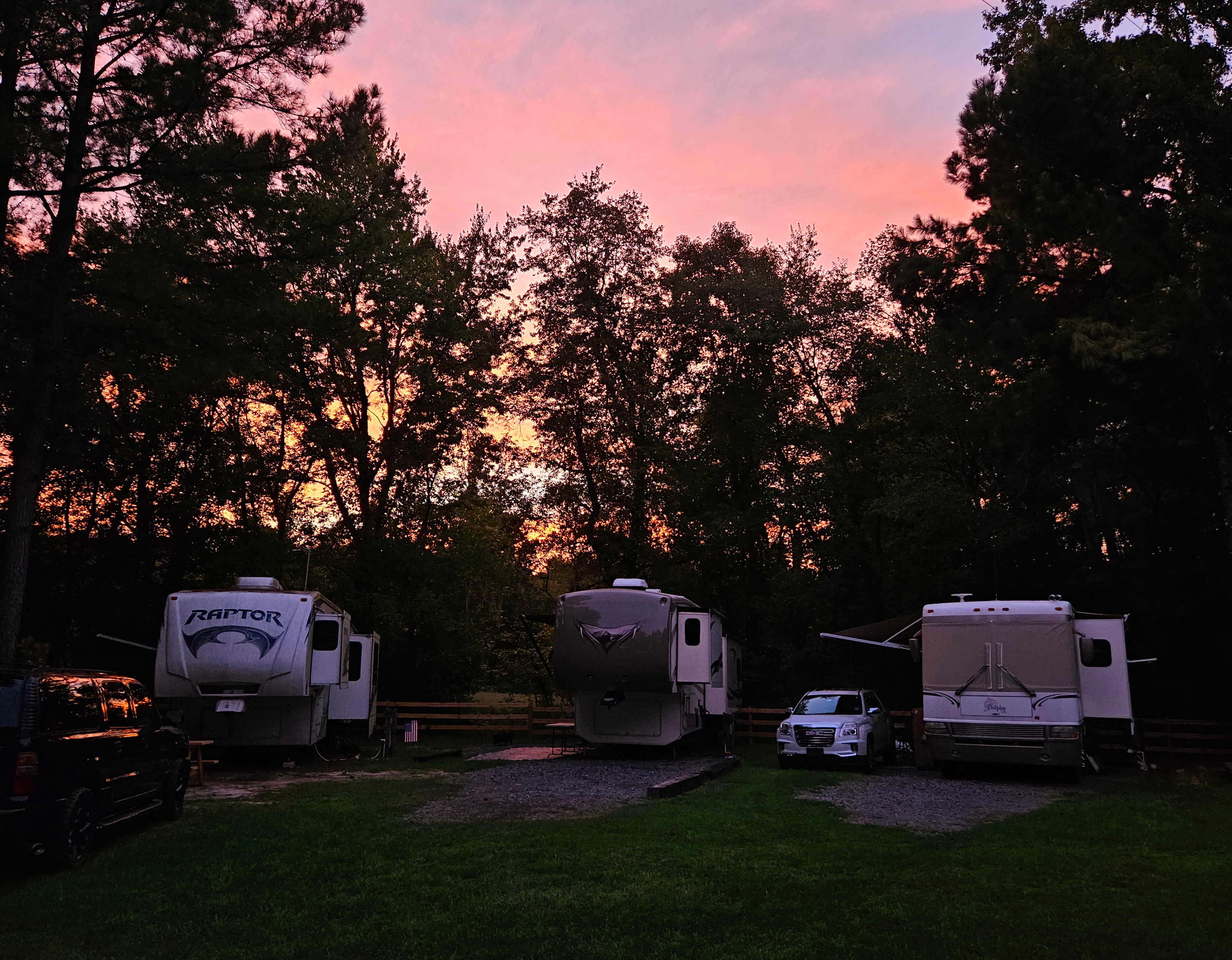 Gorgeous sunset behind our back-in cul-de-sac RV sites