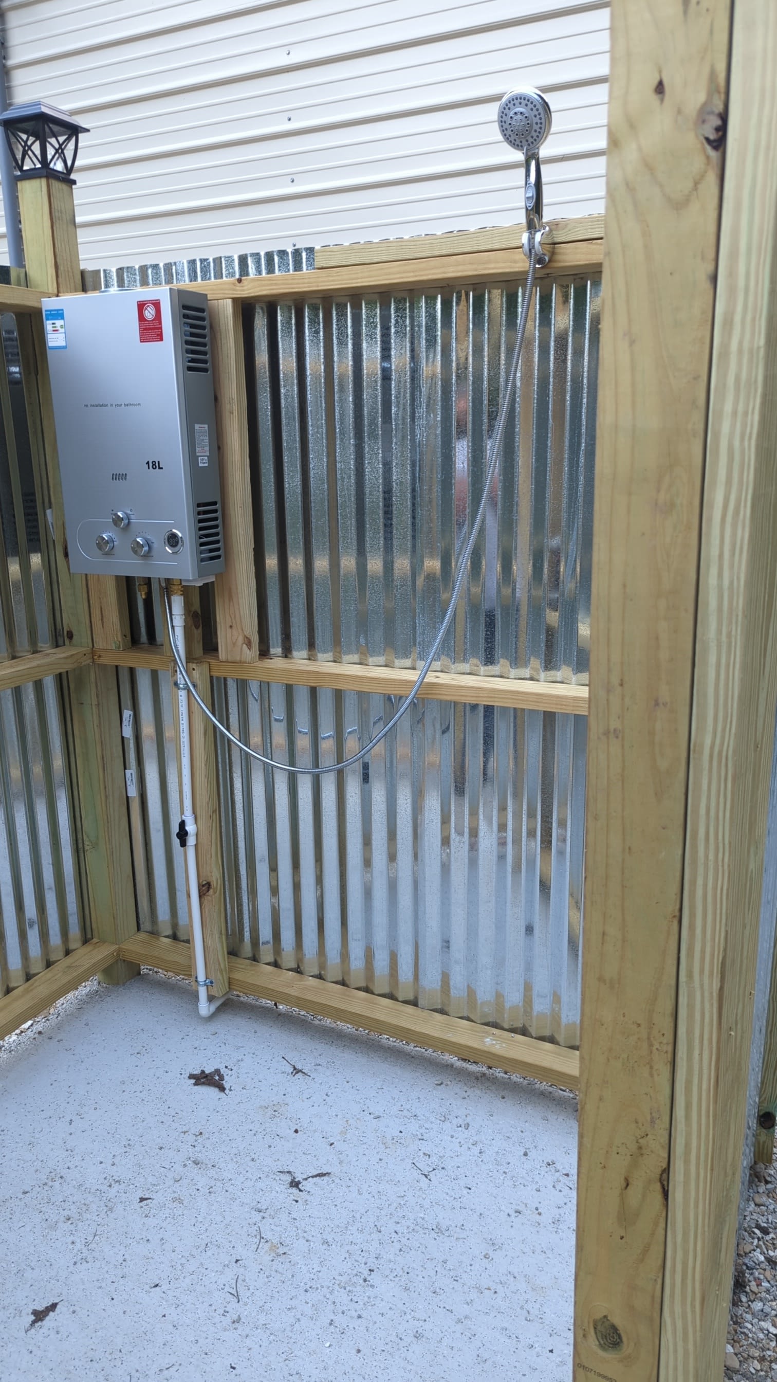 Outside shower with hot water 