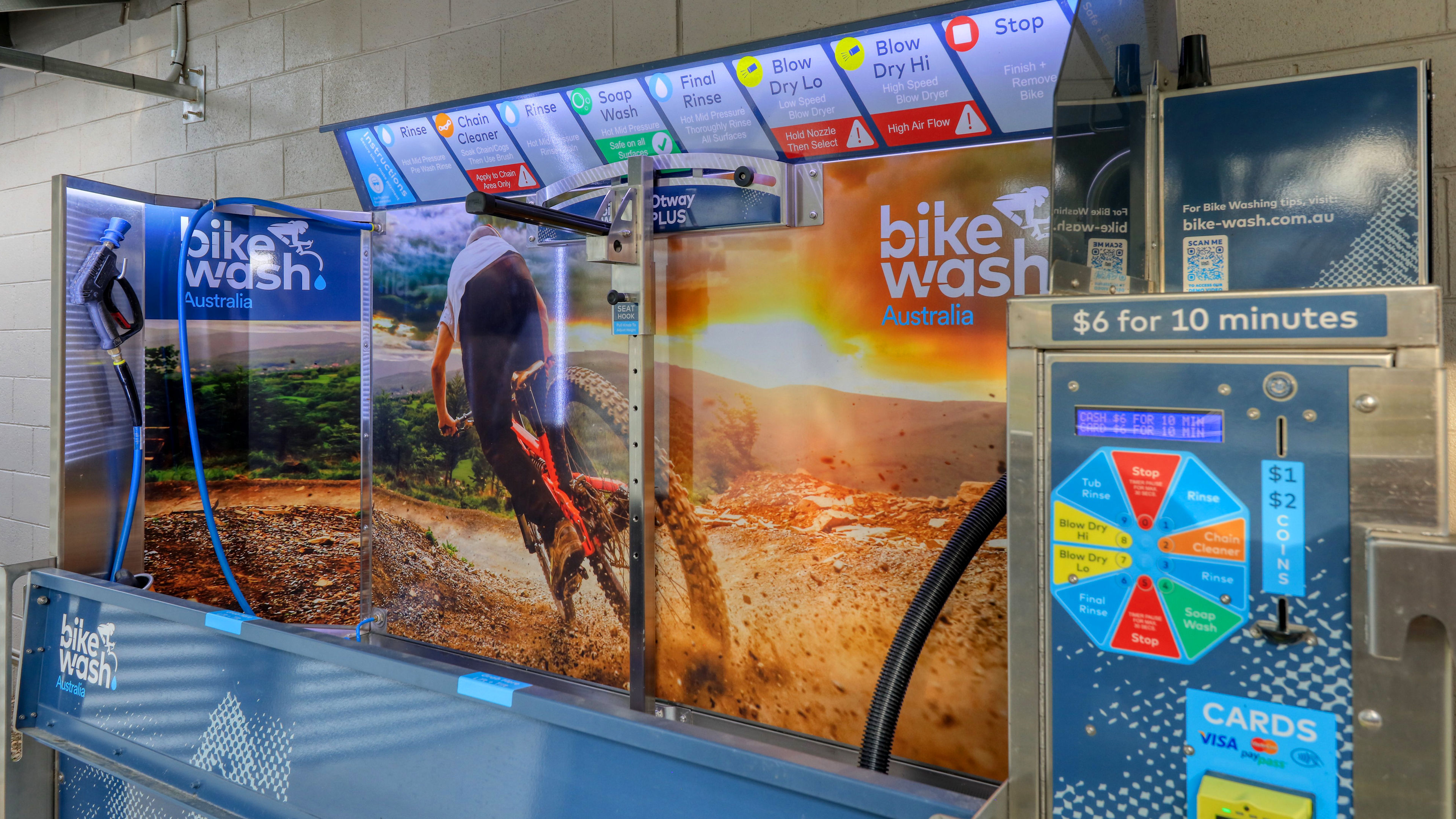 Automated Bike wash, maintenance station and secured bike storage.