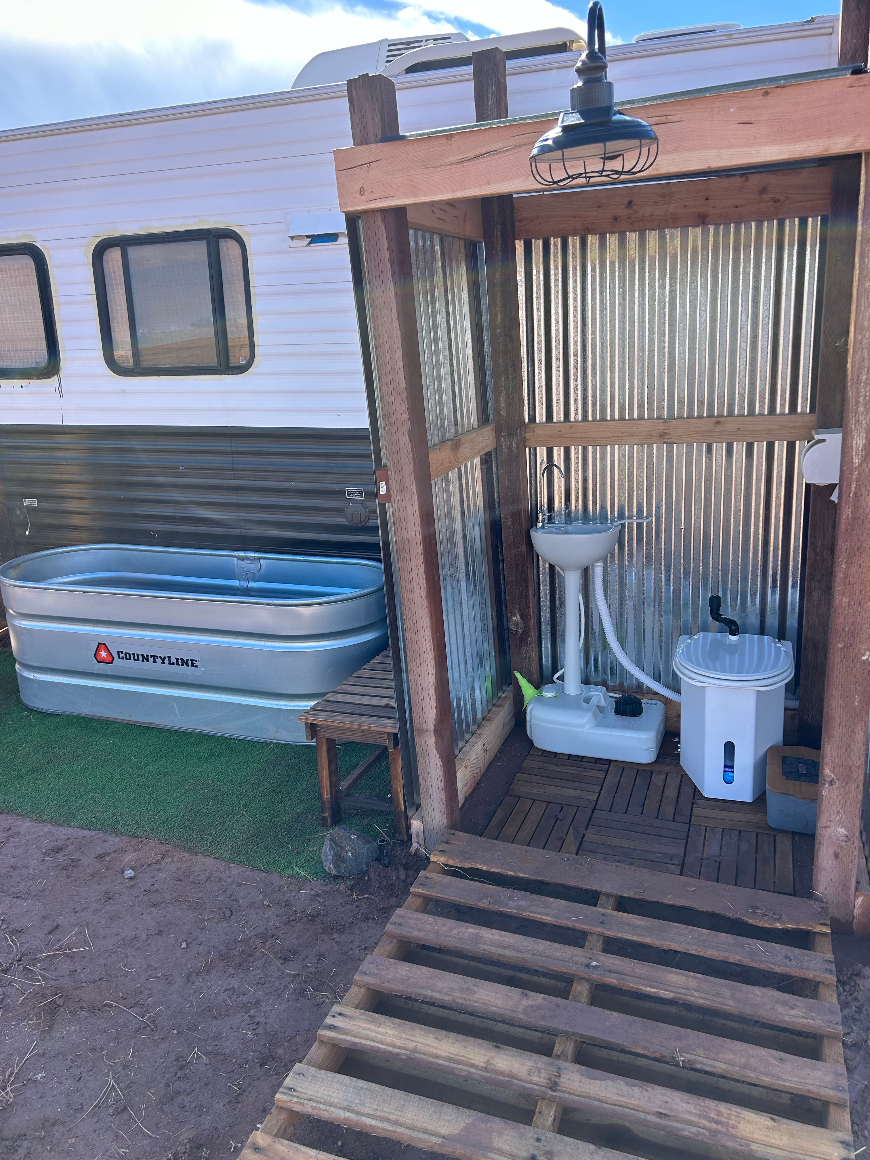 Outdoor sink and composting toilet 
