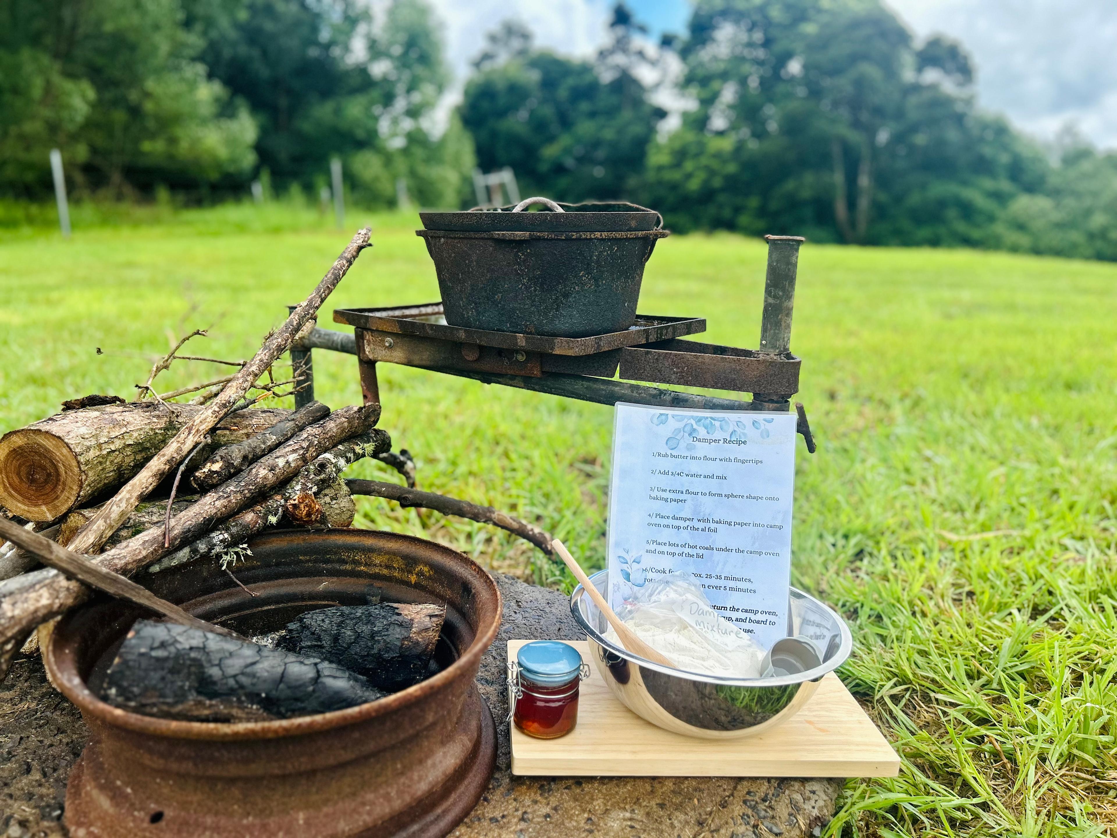 Damper kit, ingredients, instructions, cooking utensil, camp oven, local honey and some wood  included. $20