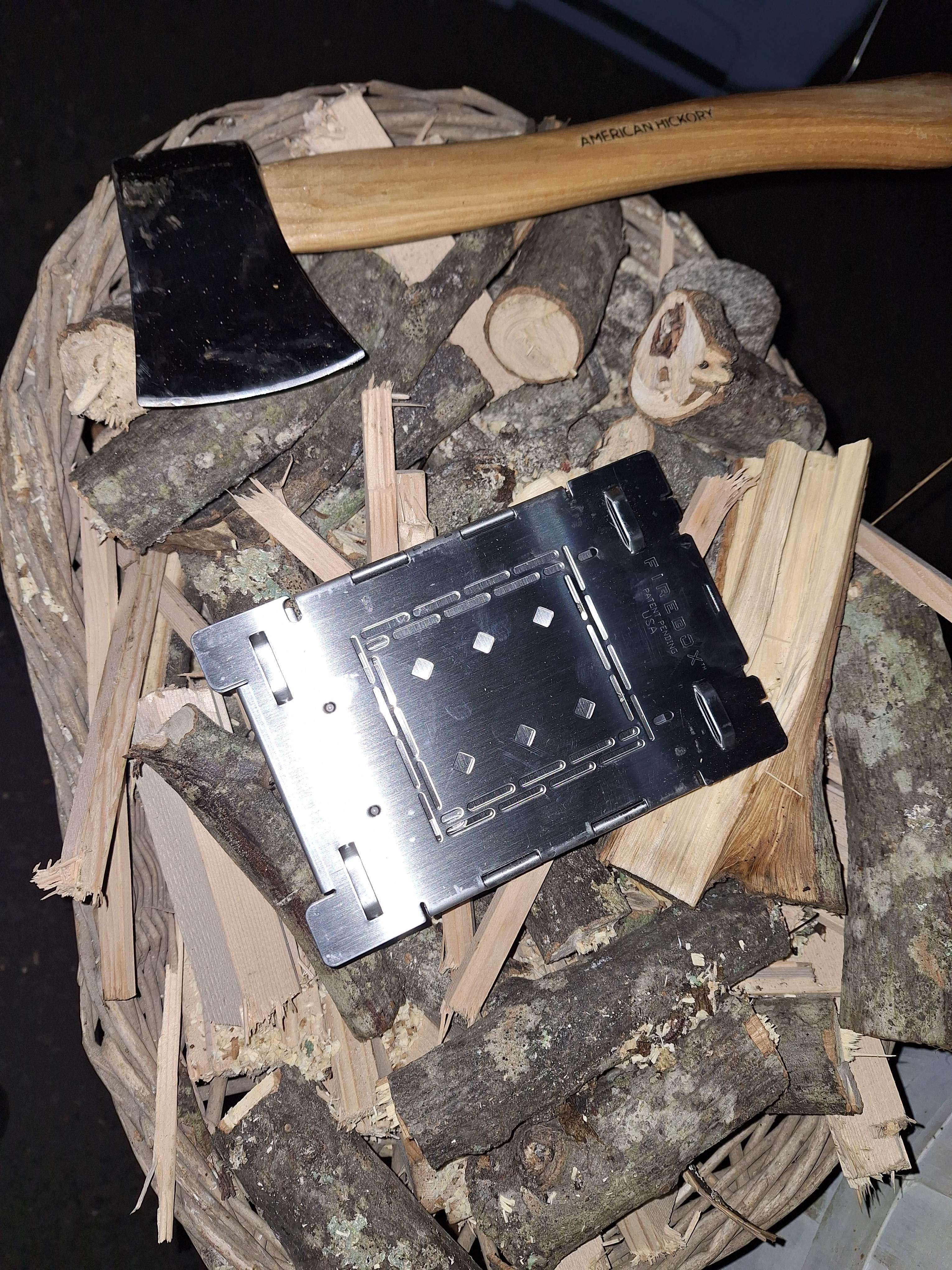 Dry tinder and small split wood are ready for you to cook with!