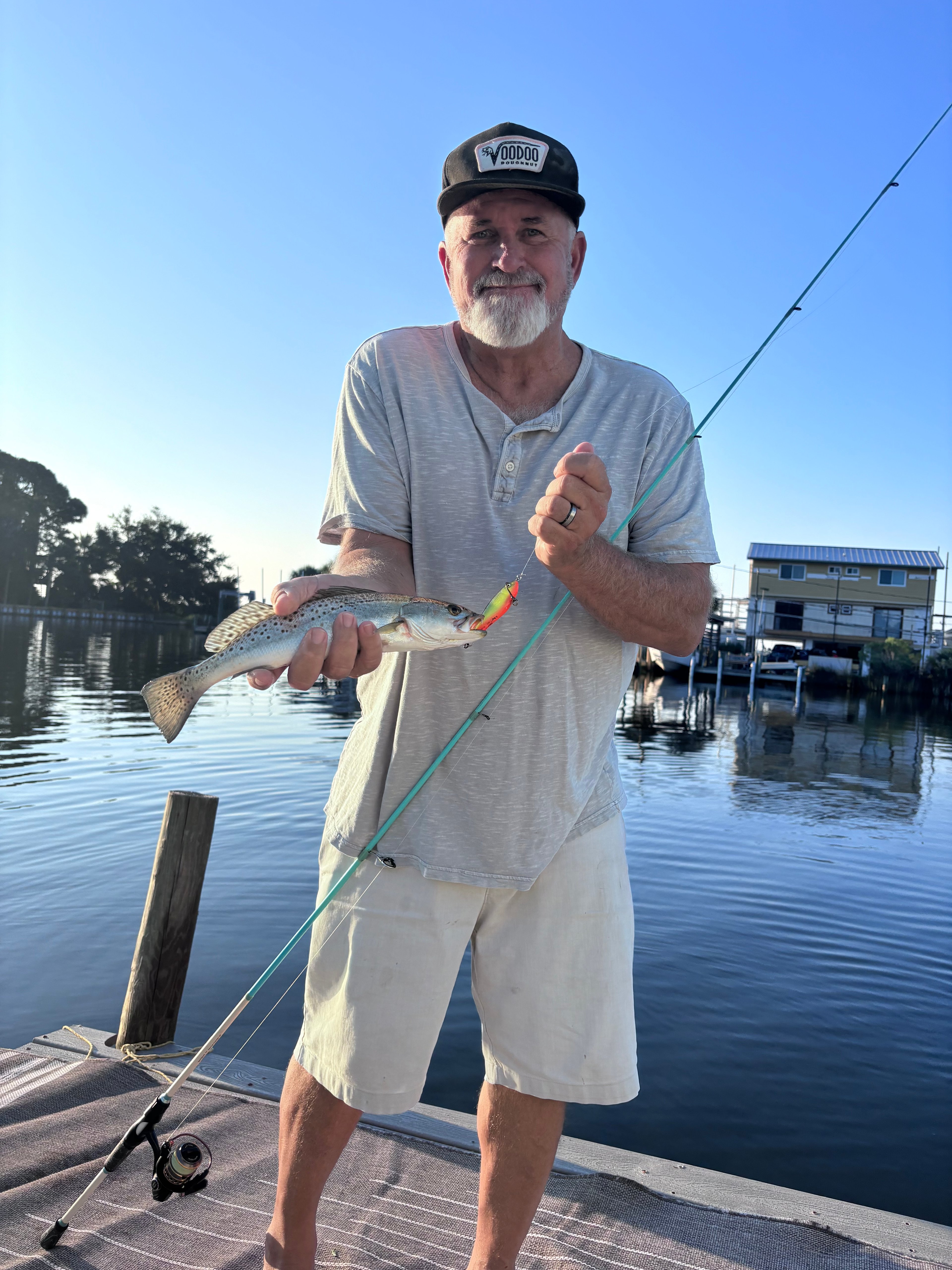 Catching trout right off the dock.





