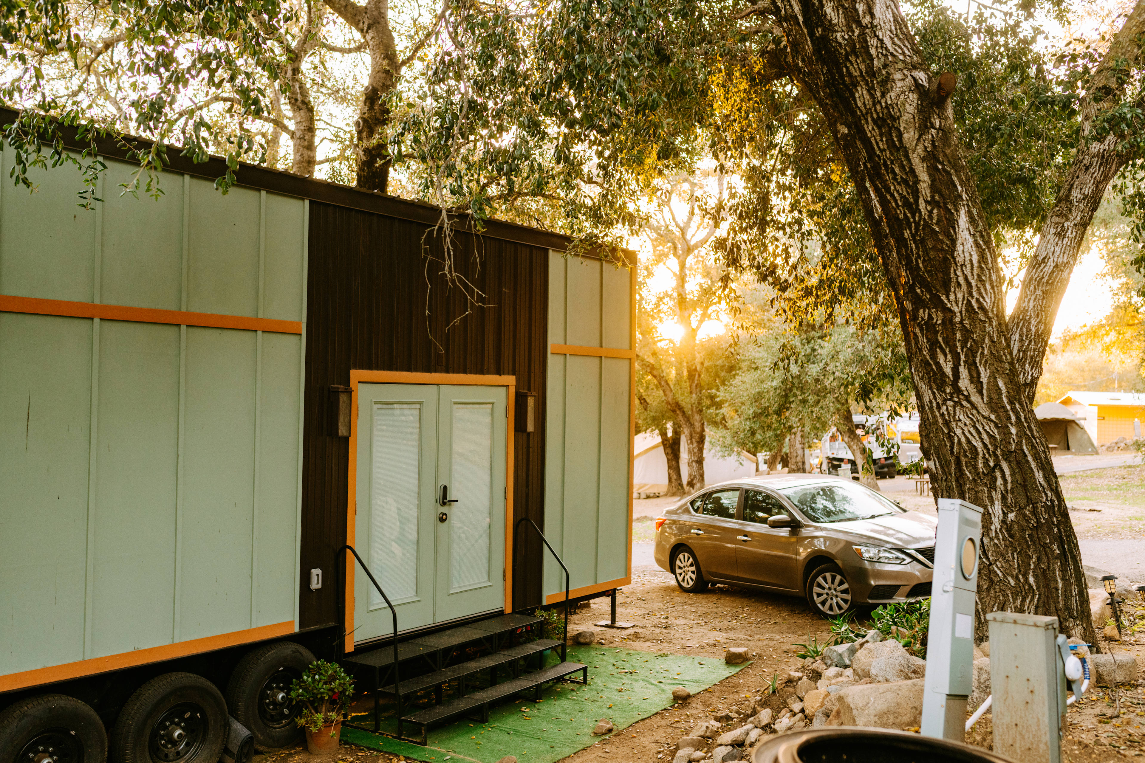 There's parking right next to the tiny house.