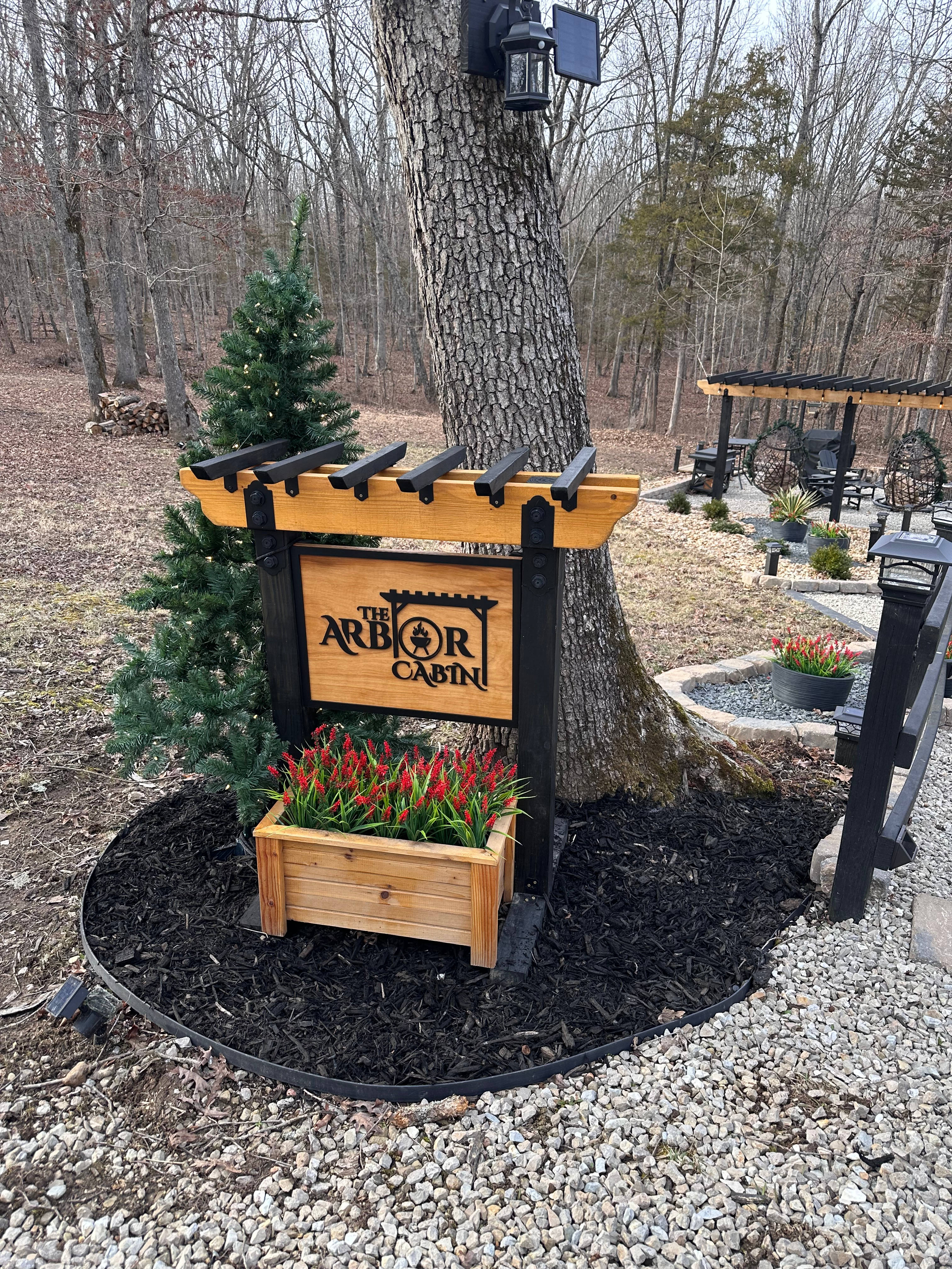 The Arbor Cabin sign and entrance.