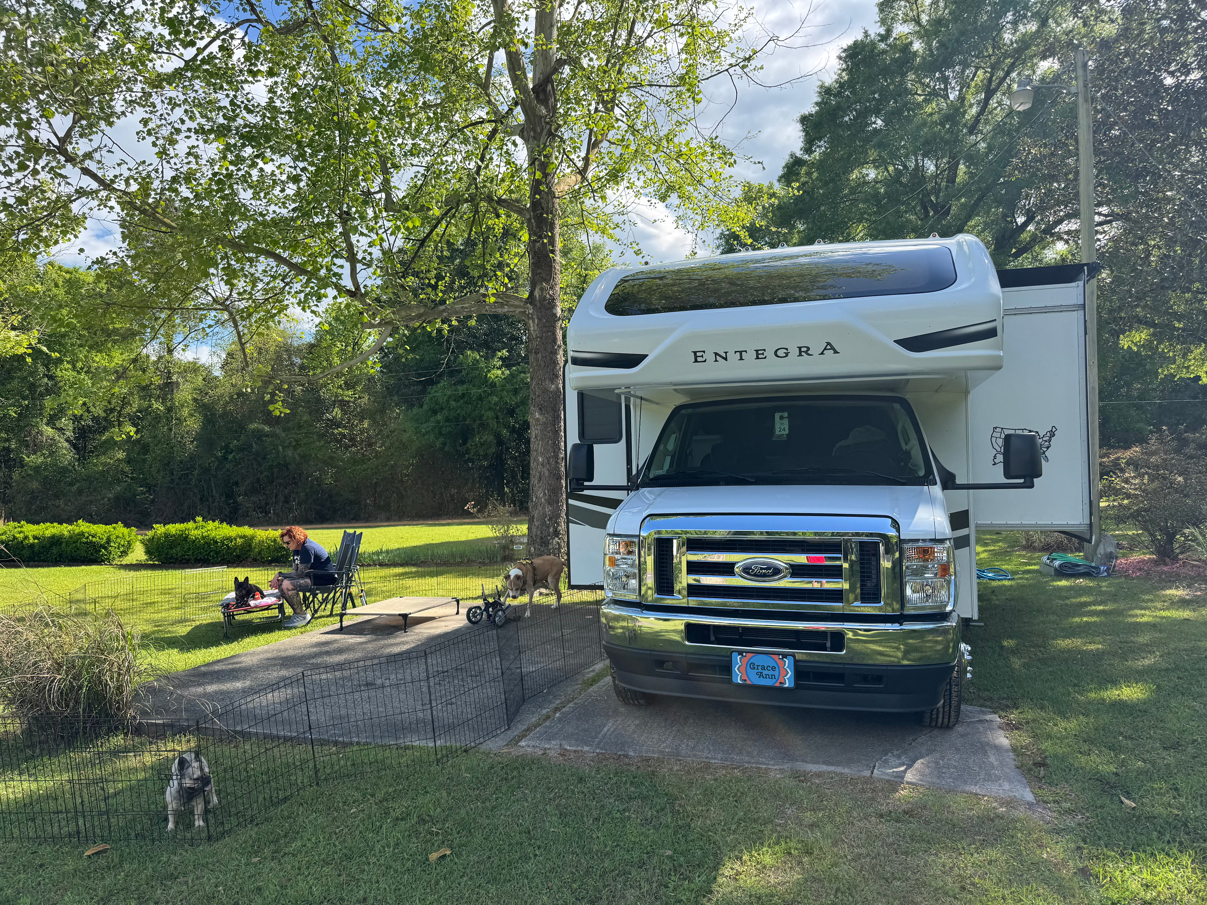 Cement patio and pad.
